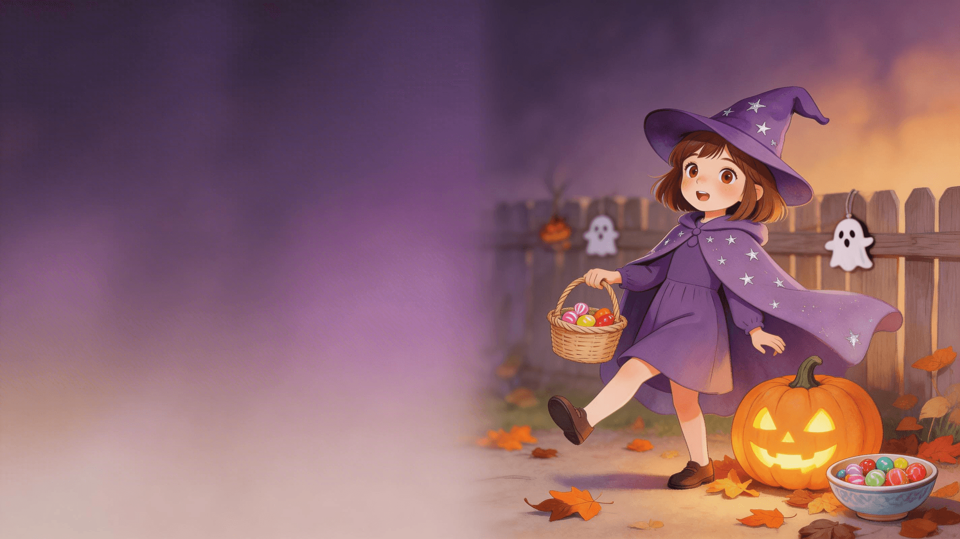 Ilustración de la escena 1: Luna y la noche de las calabazas encantadas