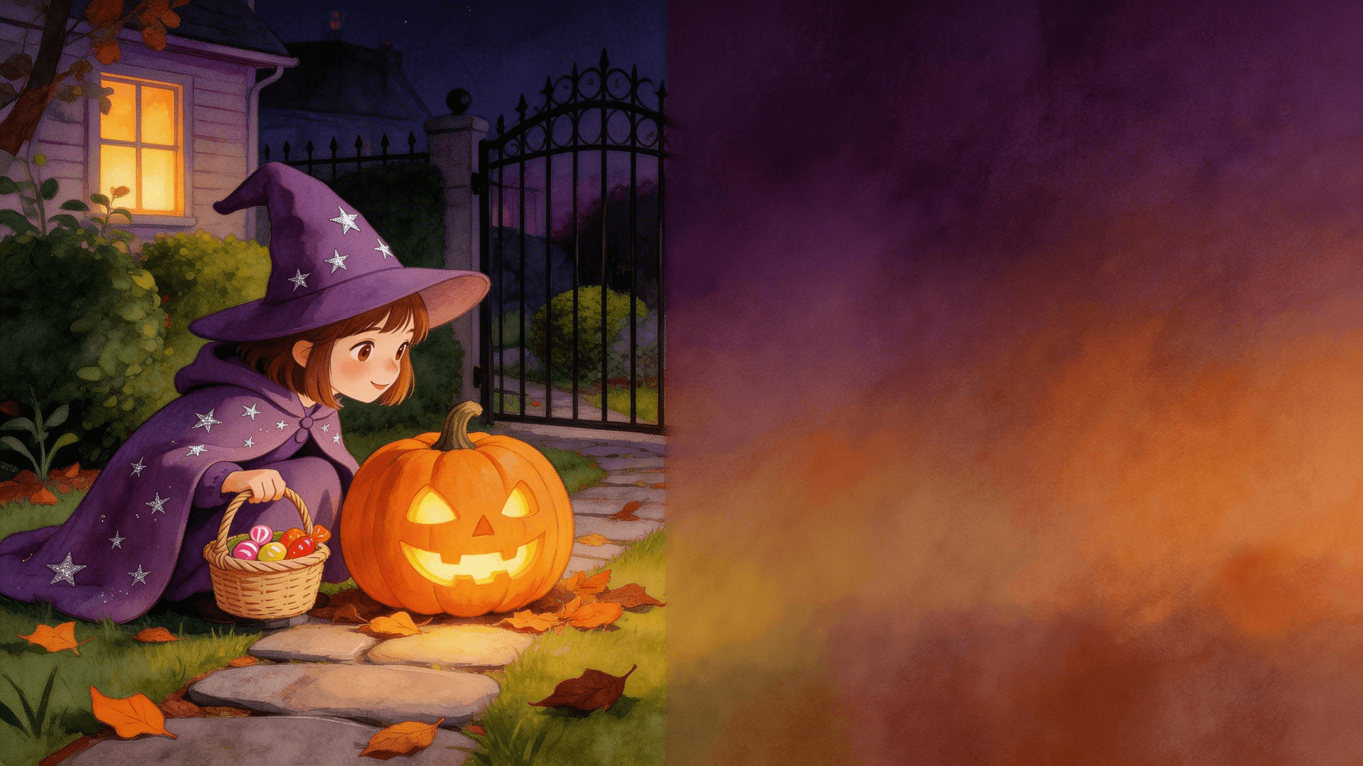 Ilustración de la escena 2: Luna y la noche de las calabazas encantadas