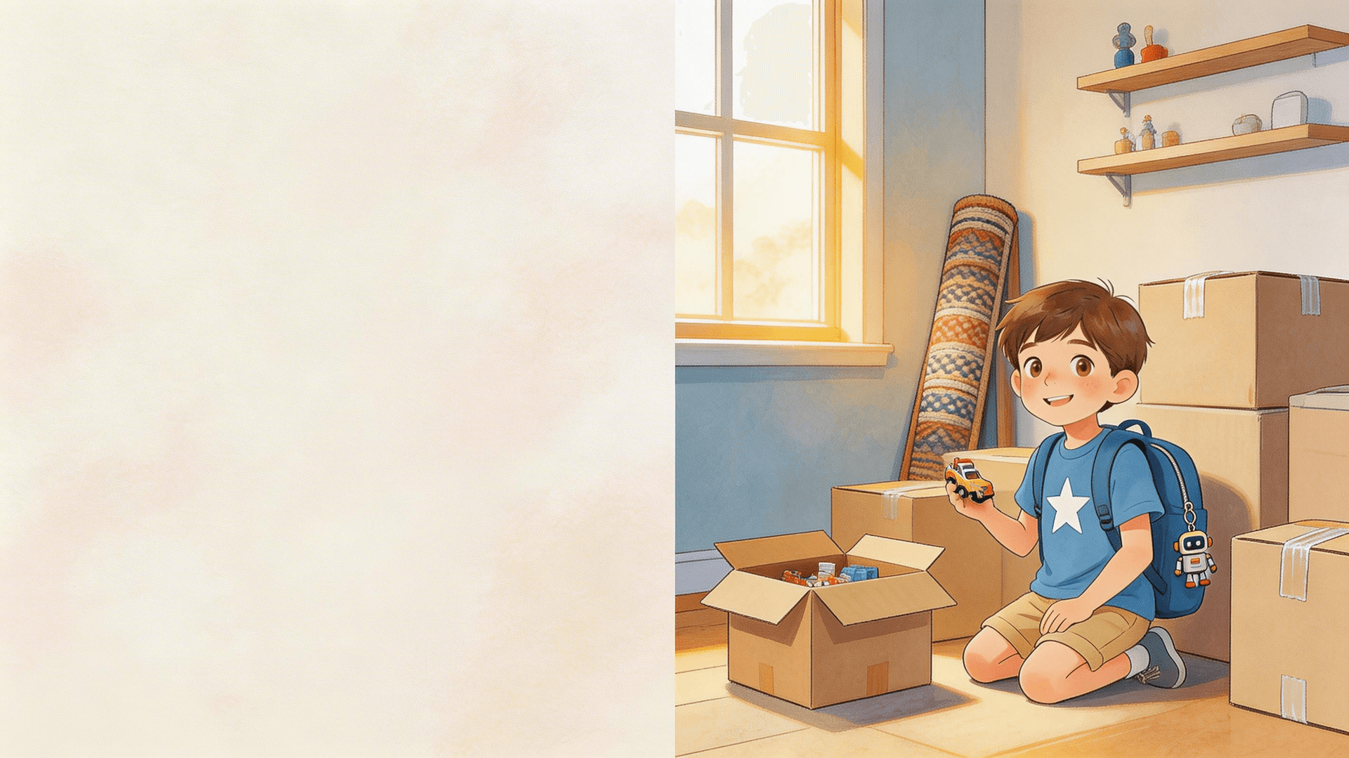 Ilustración de la escena 1: Hugo y la caja de los recuerdos