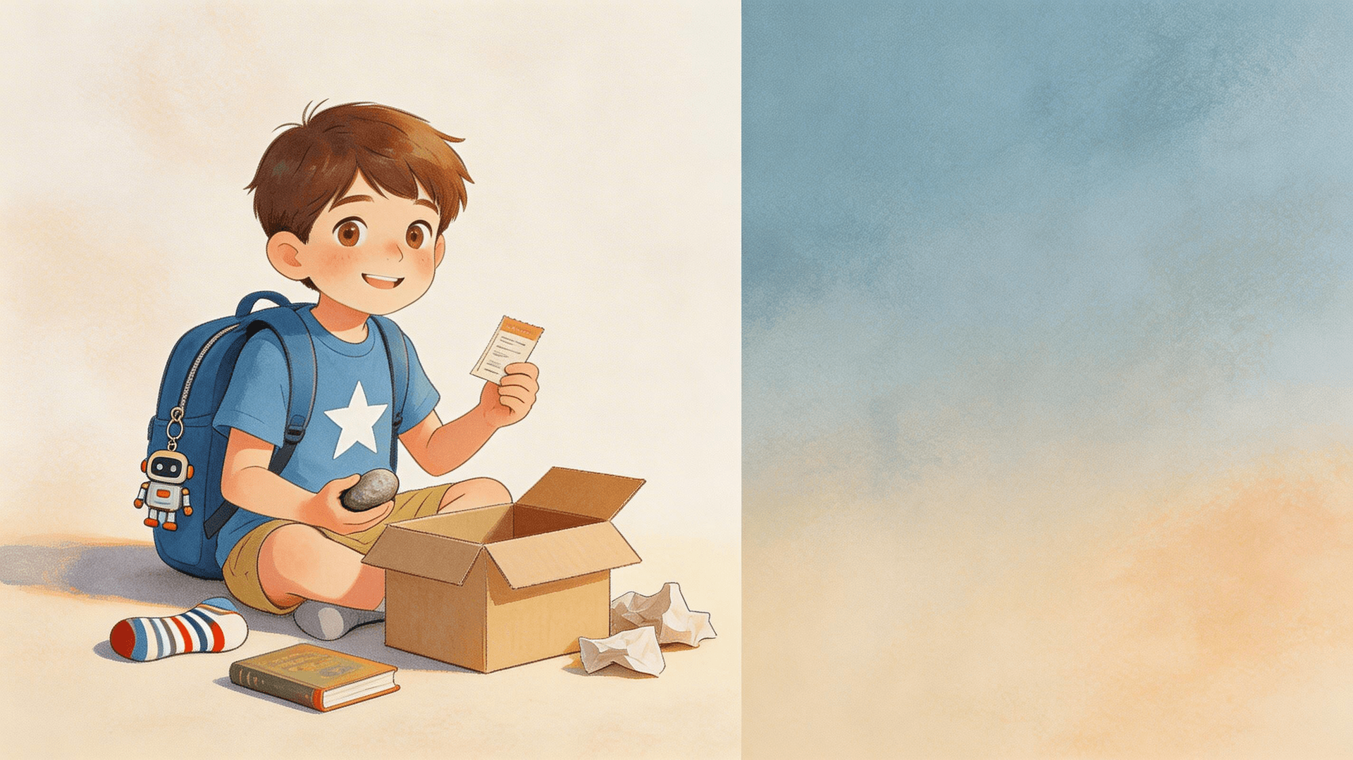 Ilustración de la escena 2: Hugo y la caja de los recuerdos