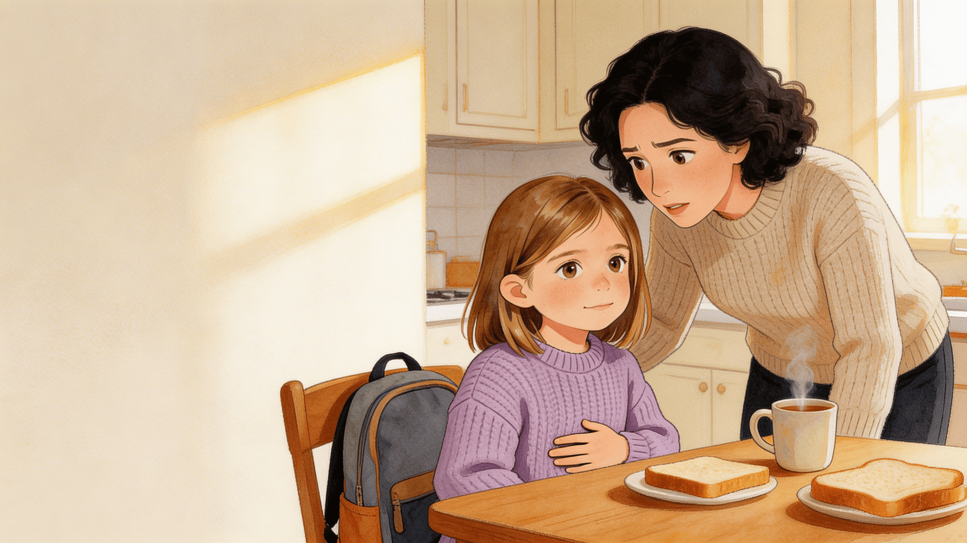 Ilustración de la escena 1: Lara no quiere ir al cole