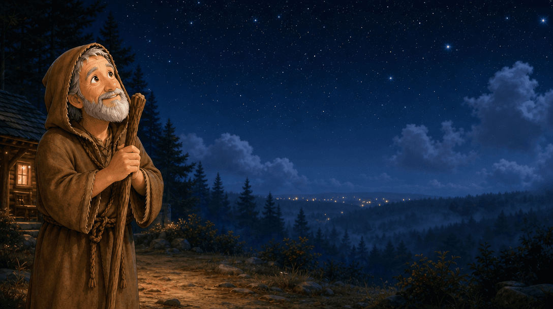 Ilustración de la escena 2: La leyenda del Camino de Santiago: Pelayo y las luces del bosque