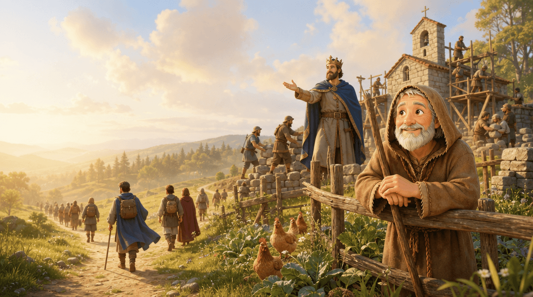 Ilustración de la escena 9: La leyenda del Camino de Santiago: Pelayo y las luces del bosque