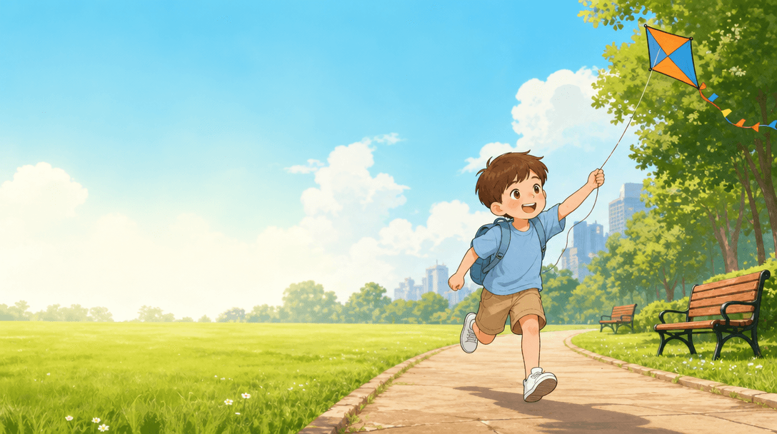 Ilustración de la escena 1: Lucas y la cometa que no quería volar