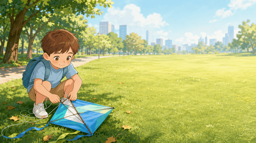 Ilustración de la escena 2: Lucas y la cometa que no quería volar