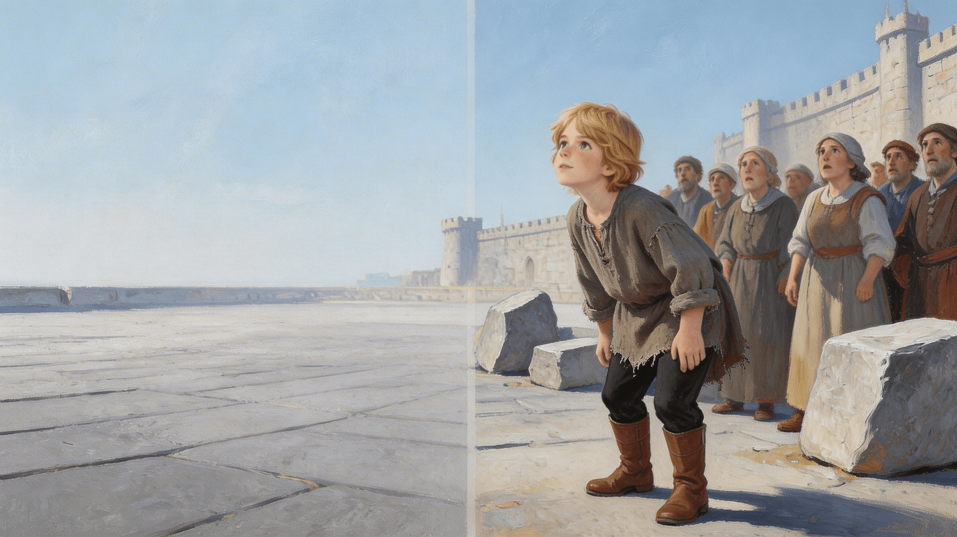 Ilustración de la escena 1: El Rey Arturo y la espada en la piedra