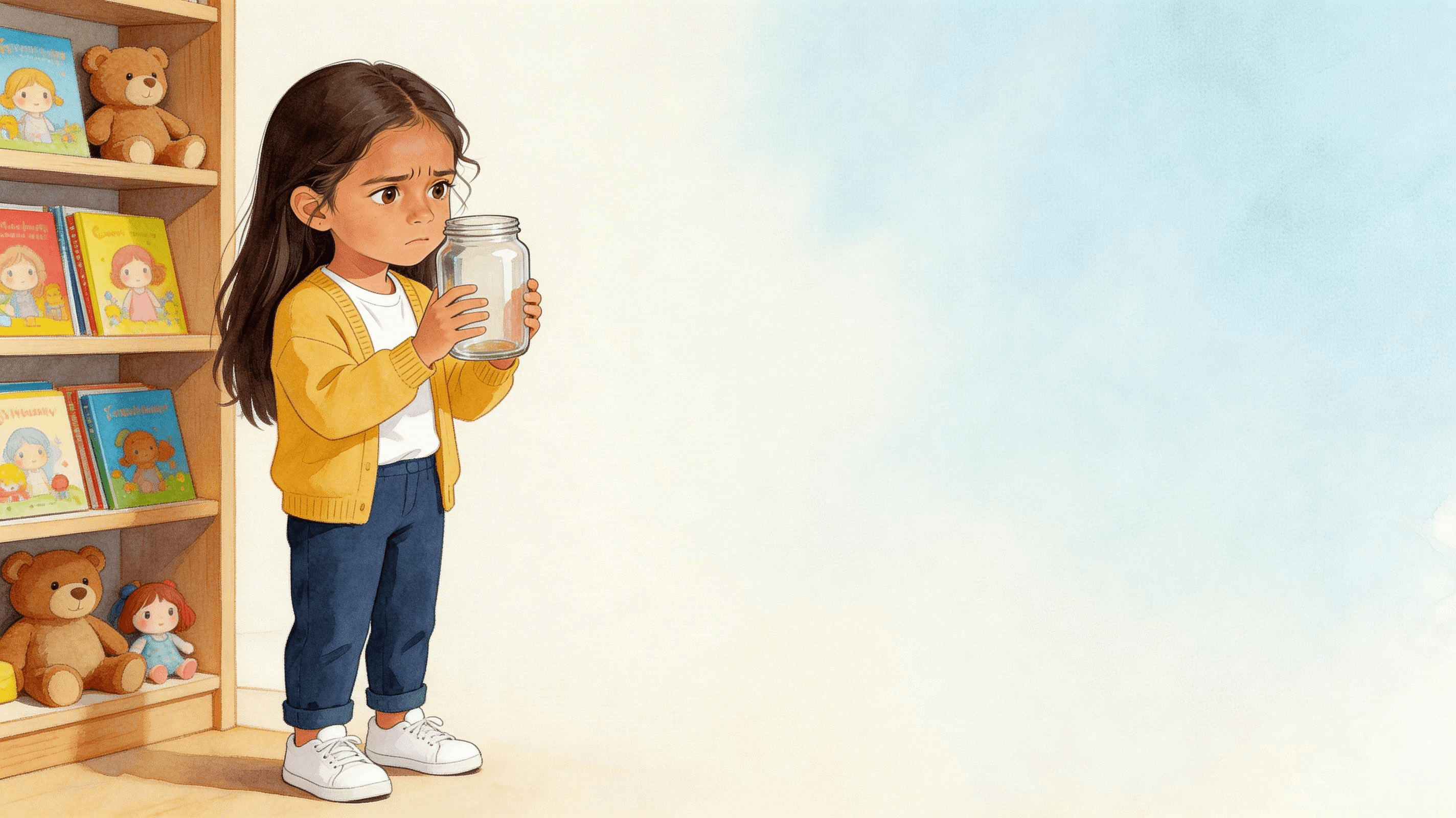 Ilustración de la escena 2: Alba y el tarro de las cosas bonitas