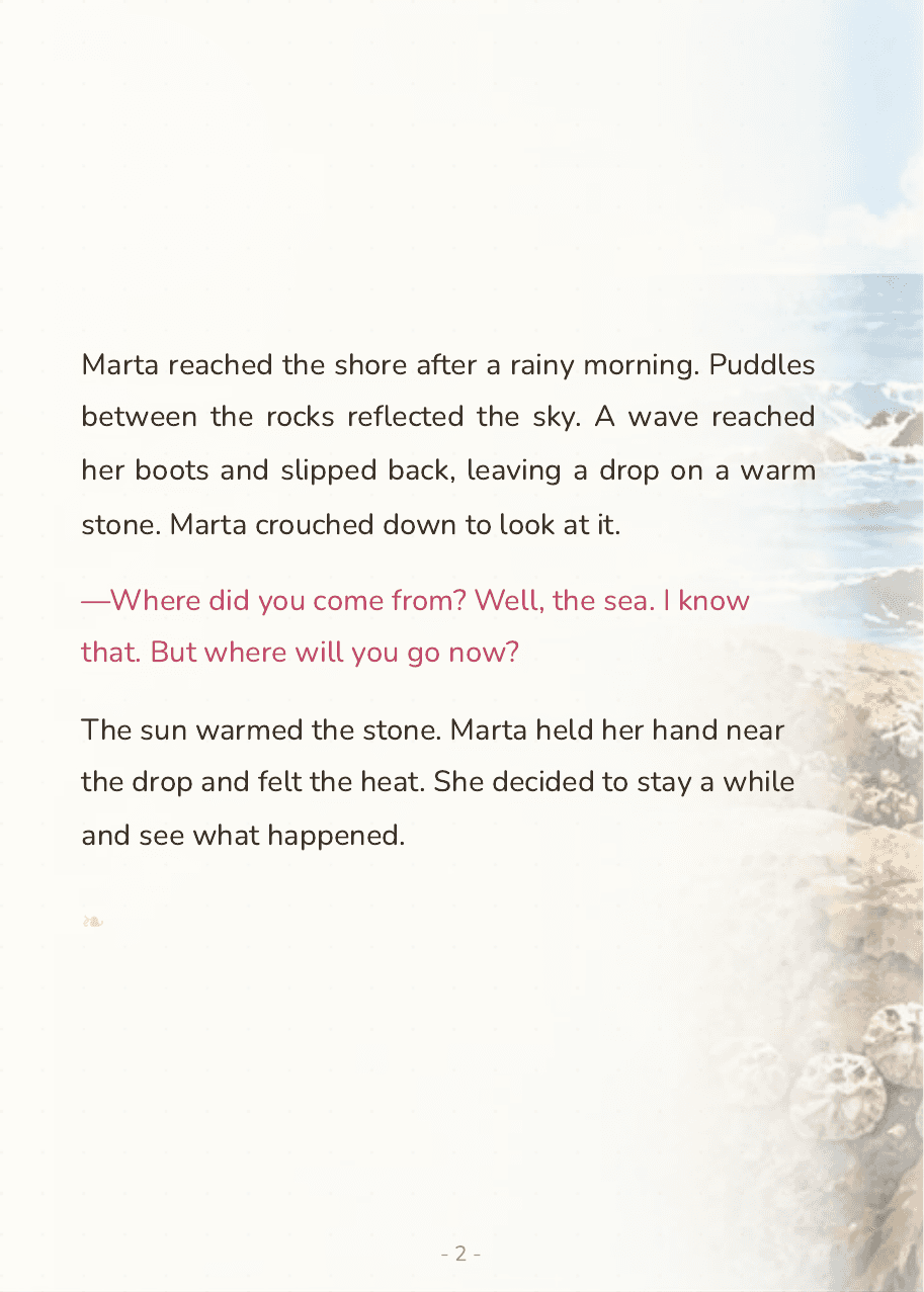 Inside double page of "Marta and the Drop That Traveled the World"