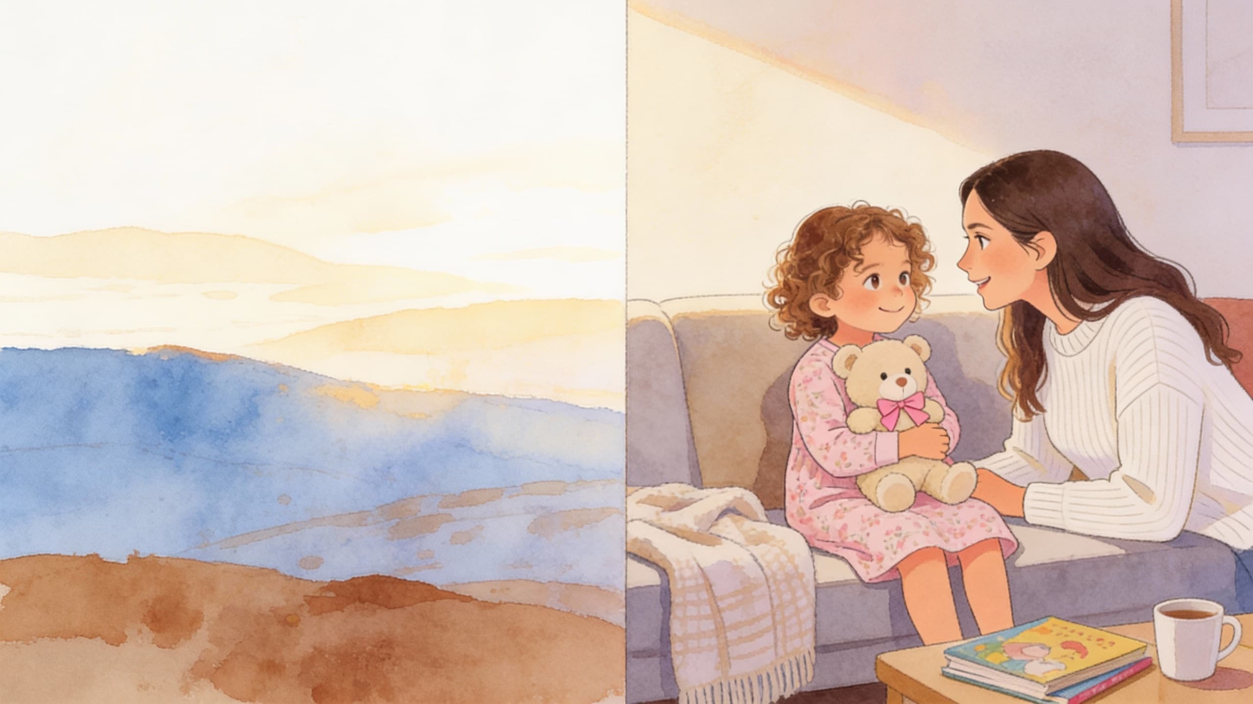 Escena ilustrada de un cuento personalizado de regalo para Nacimiento