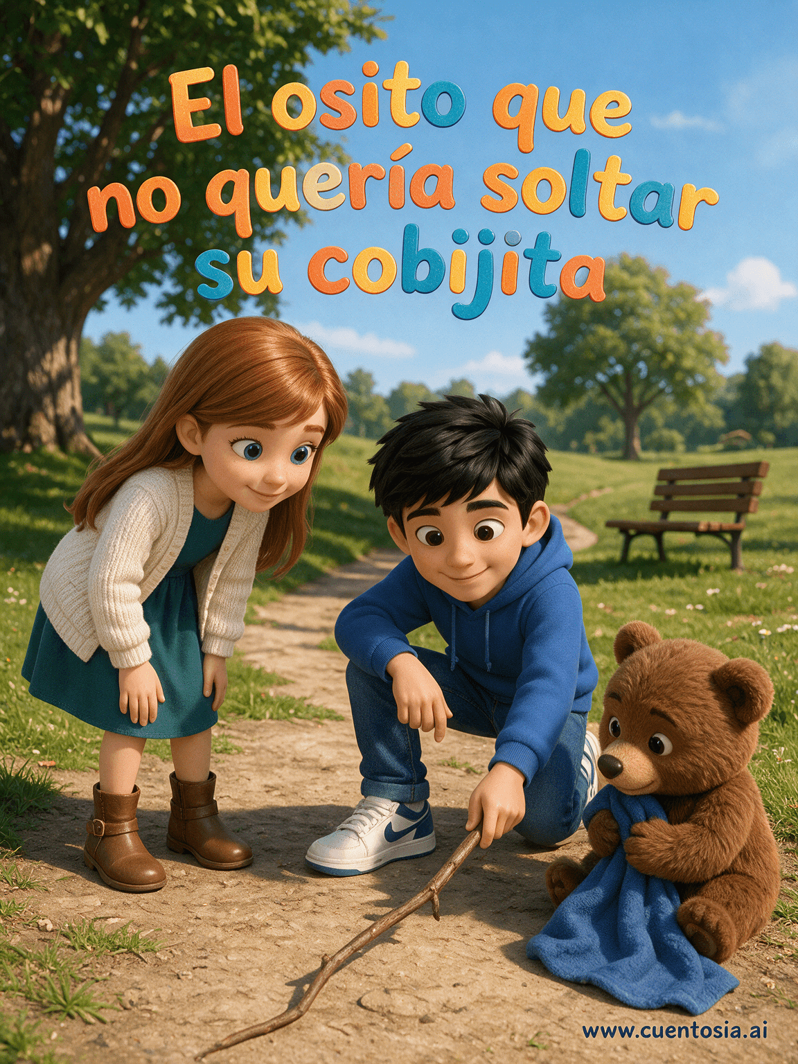 Portada ilustrada del cuento «El osito que no quería soltar su cobijita», Aventuras, para niños de 5 a 8 años
