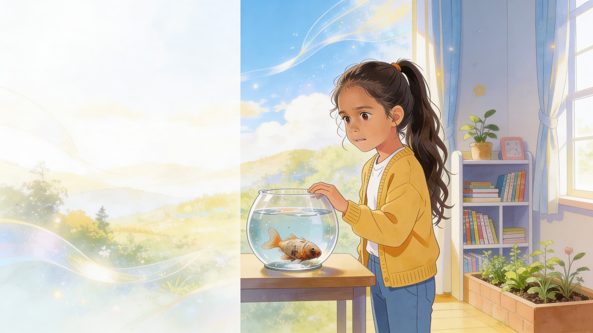 Ilustración de la escena 1: Alba y el pez que ya no nada