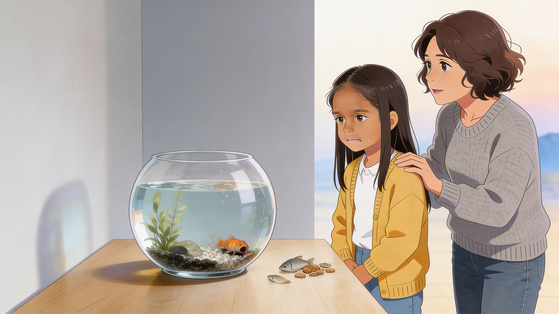 Ilustración de la escena 2: Alba y el pez que ya no nada