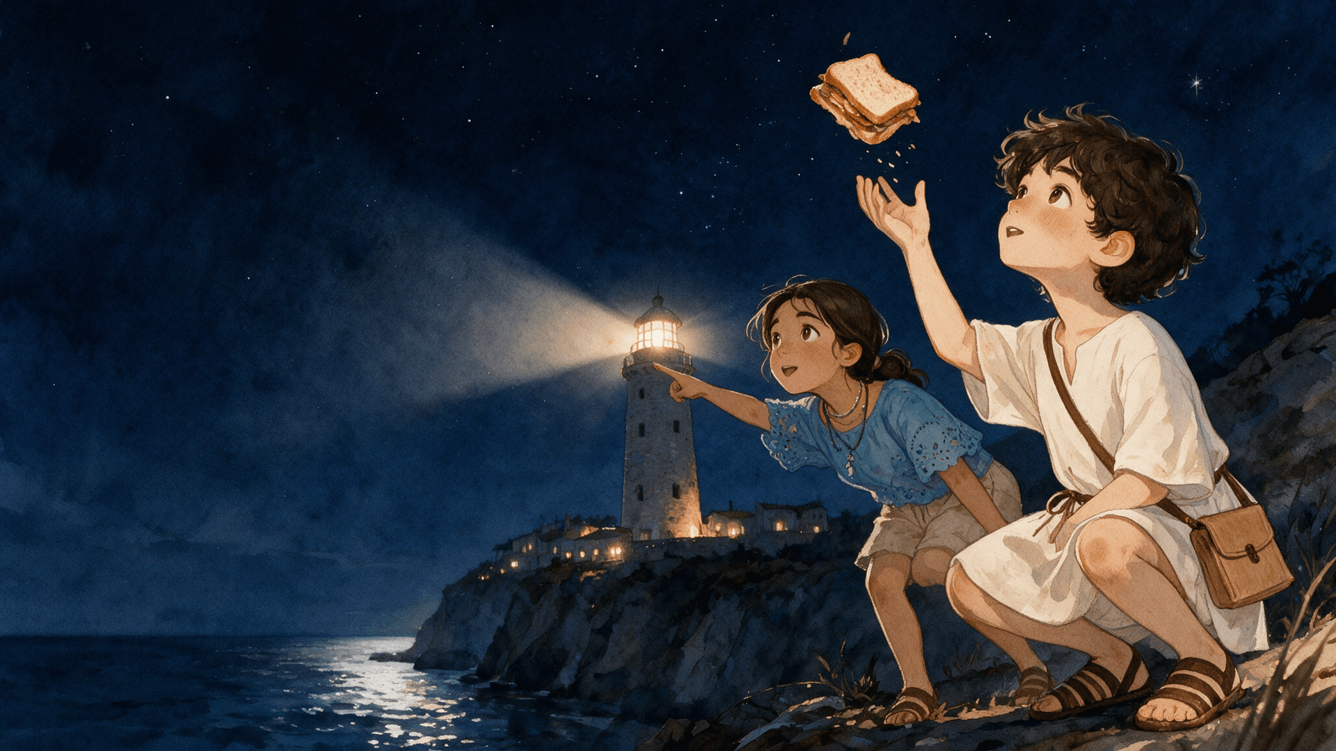 Ilustración de la escena 1: El enigma del faro de Punta Gaviota