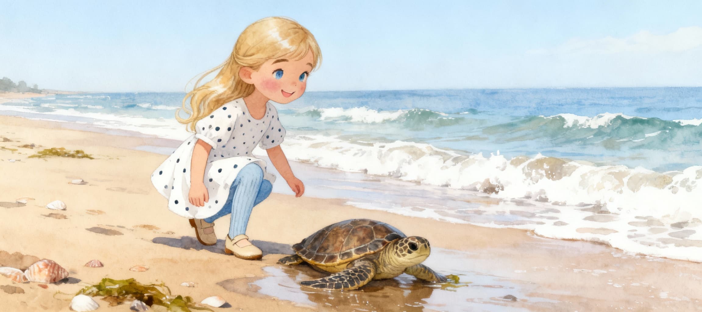 Ilustración de la escena 1: Sofía, la Cuidadora de Tortugas