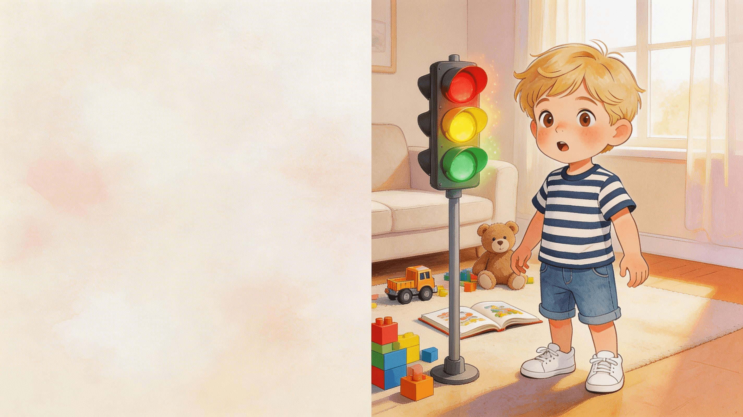 Ilustración de la escena 1: Lucas y el semáforo de las normas