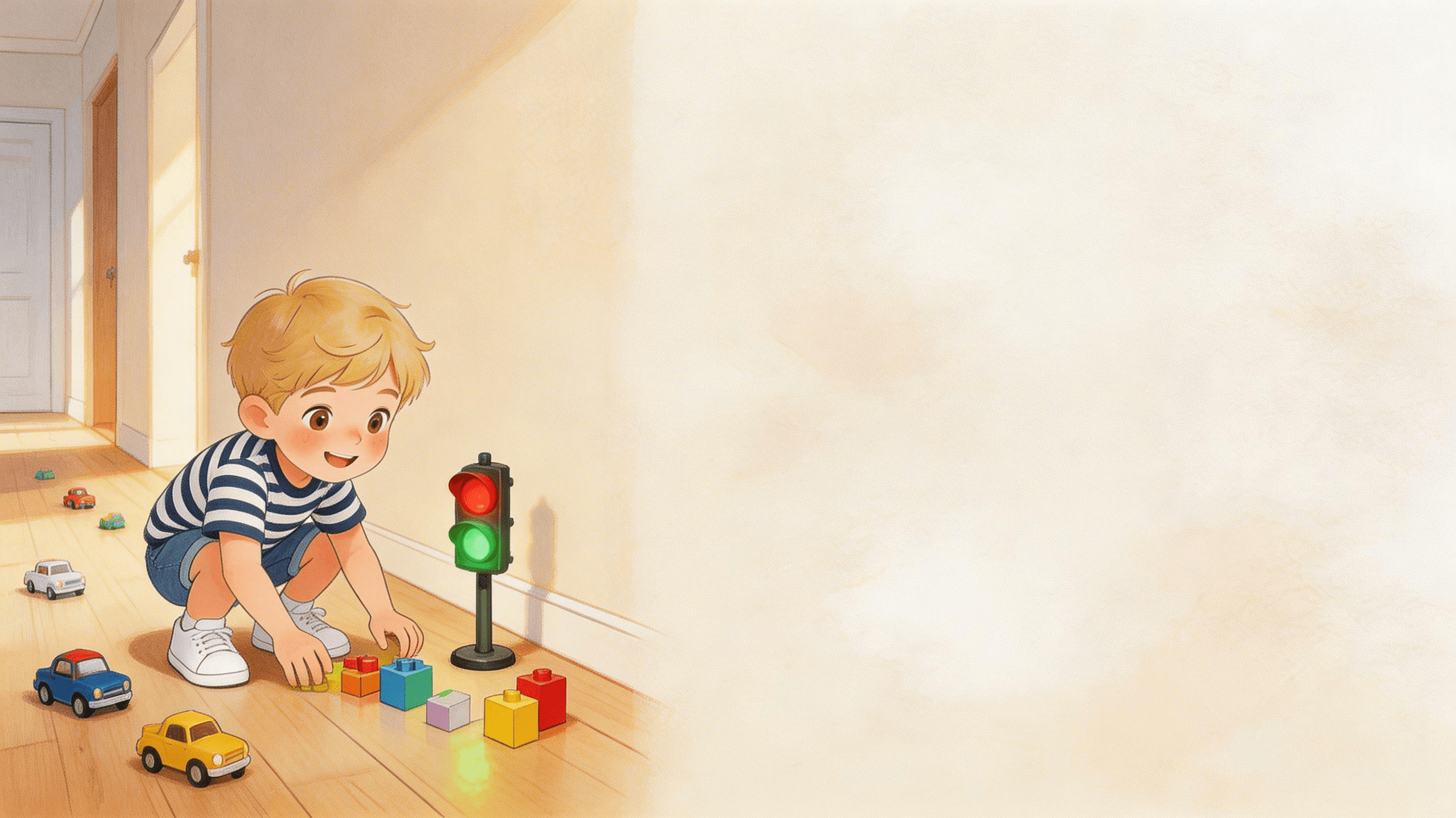 Ilustración de la escena 2: Lucas y el semáforo de las normas