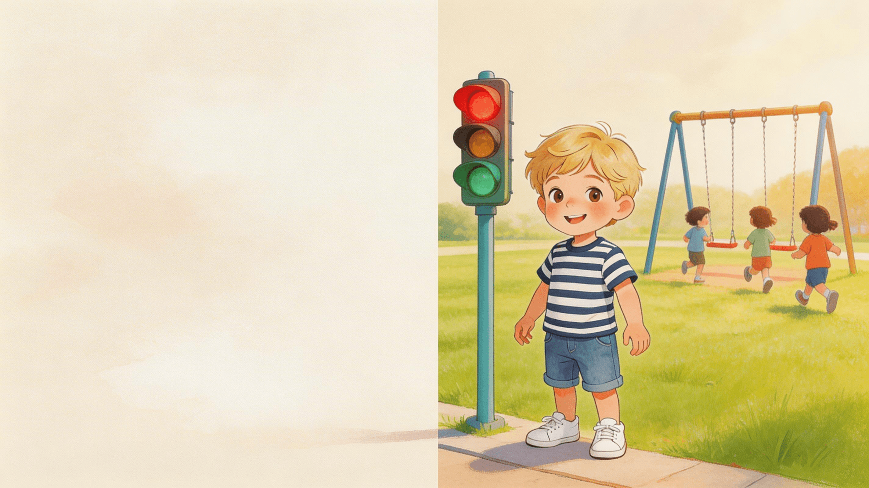 Ilustración de la escena 5: Lucas y el semáforo de las normas