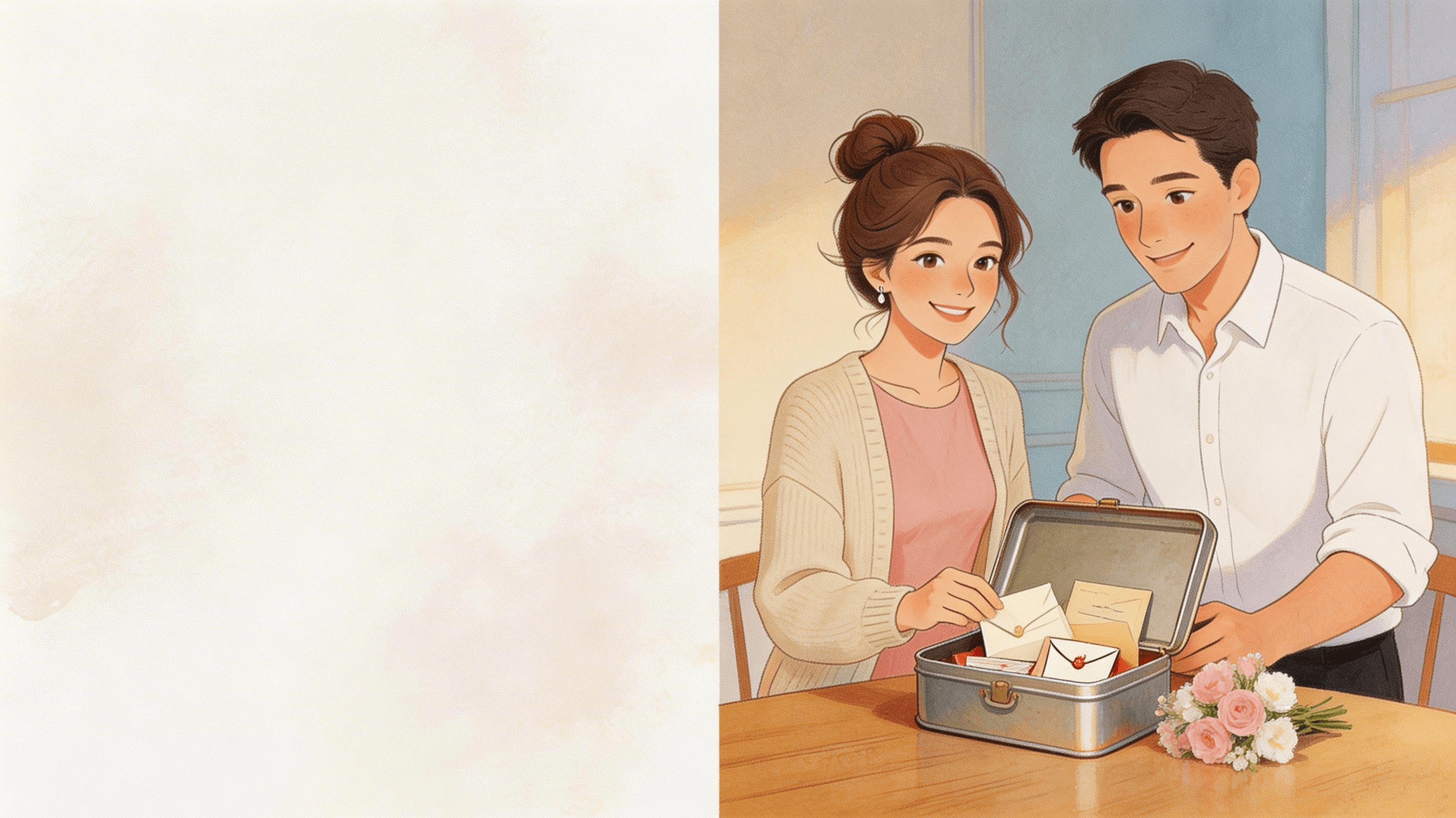 Escena ilustrada de un cuento personalizado de regalo para Boda y aniversario