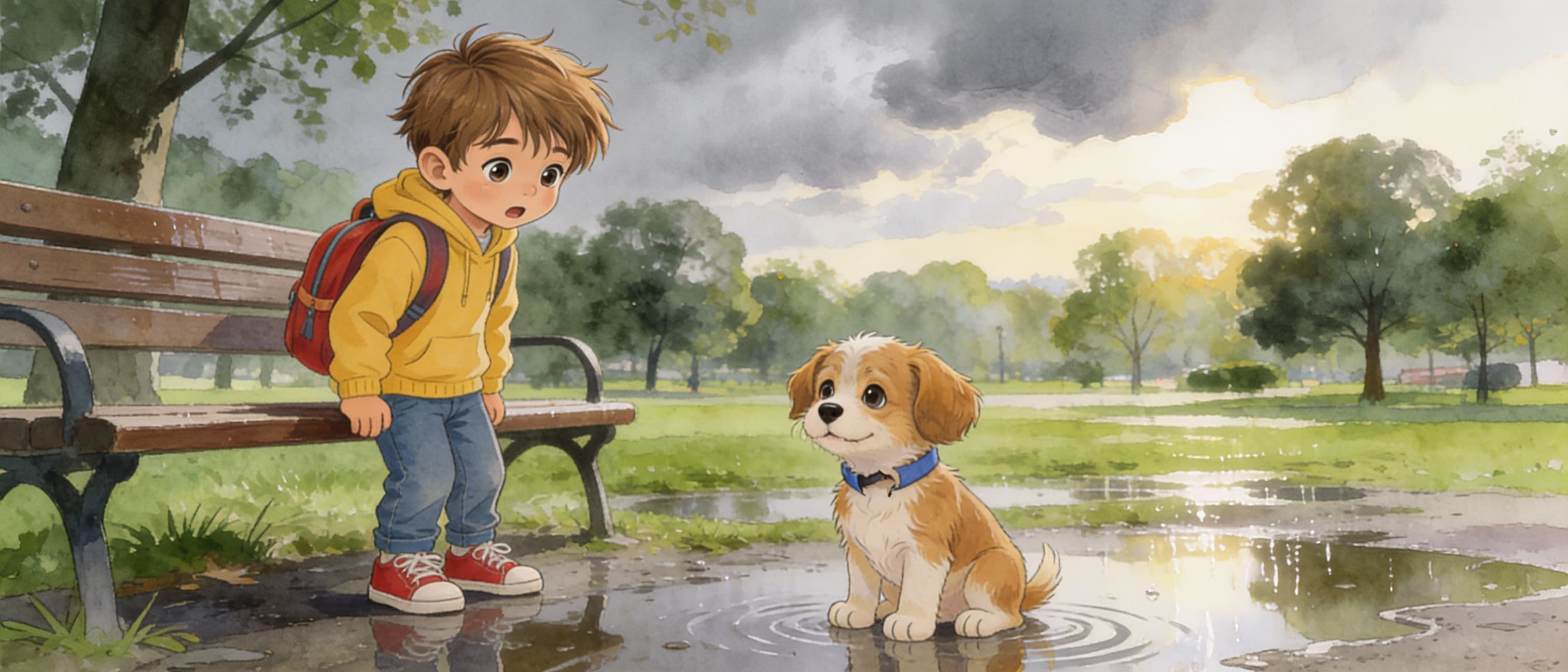 Ilustración de la escena 1: Lucas y el perrito del parque
