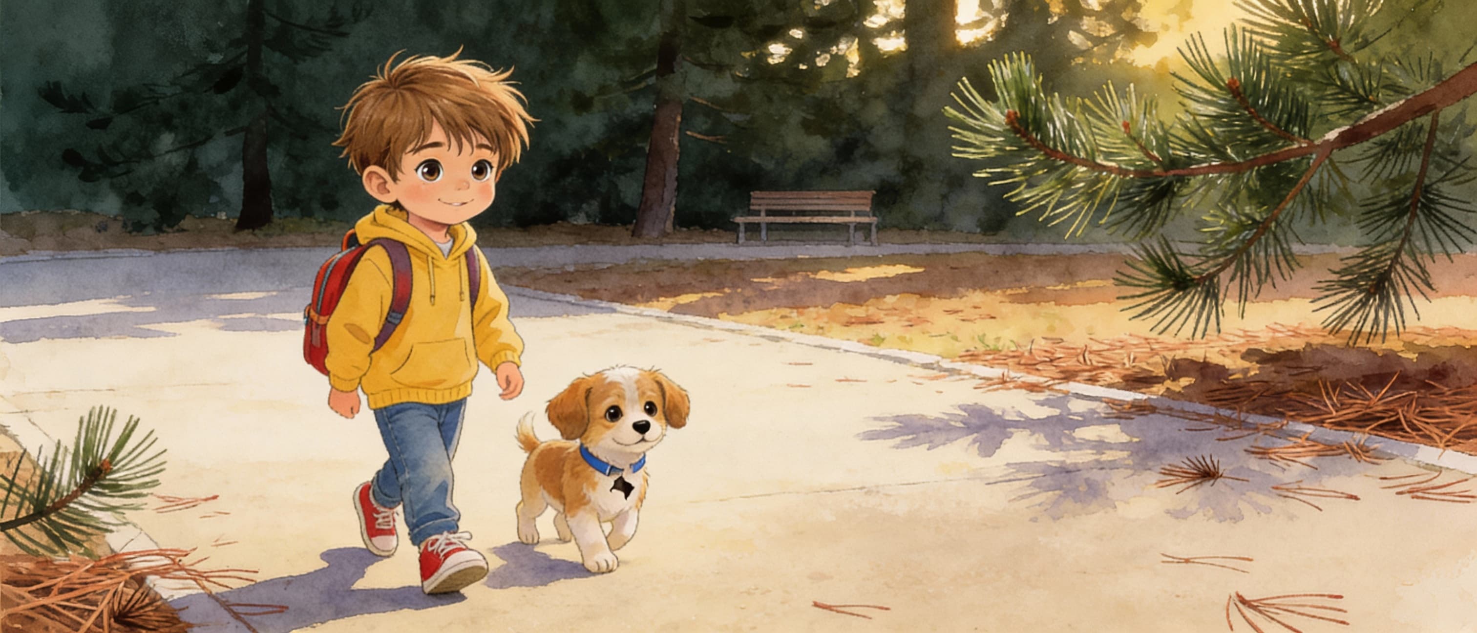 Ilustración de la escena 11: Lucas y el perrito del parque