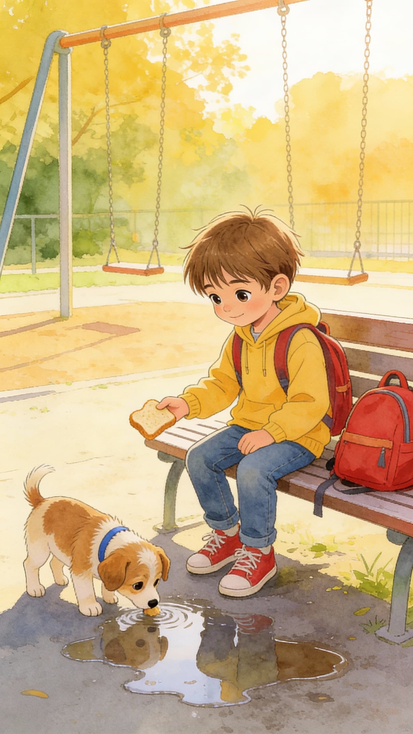 Ilustración de la escena 3: Lucas y el perrito del parque