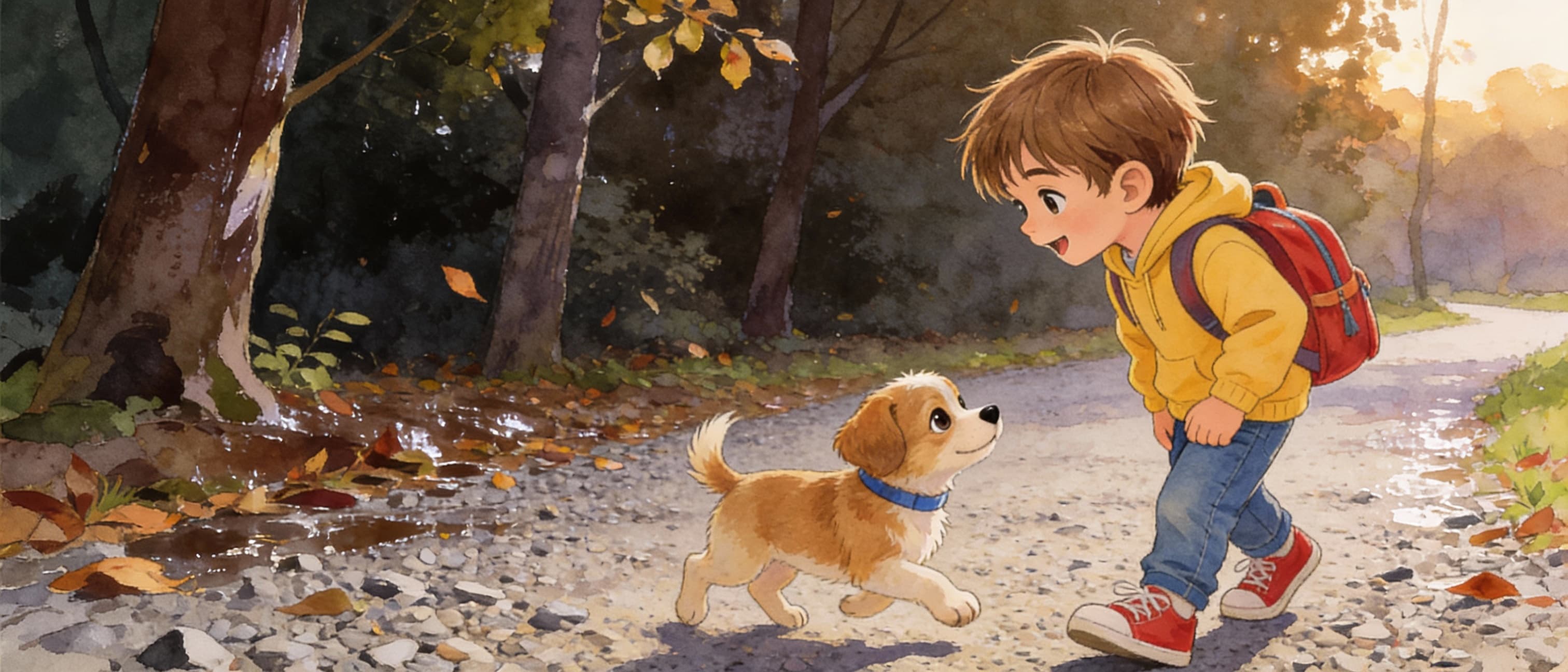 Ilustración de la escena 5: Lucas y el perrito del parque