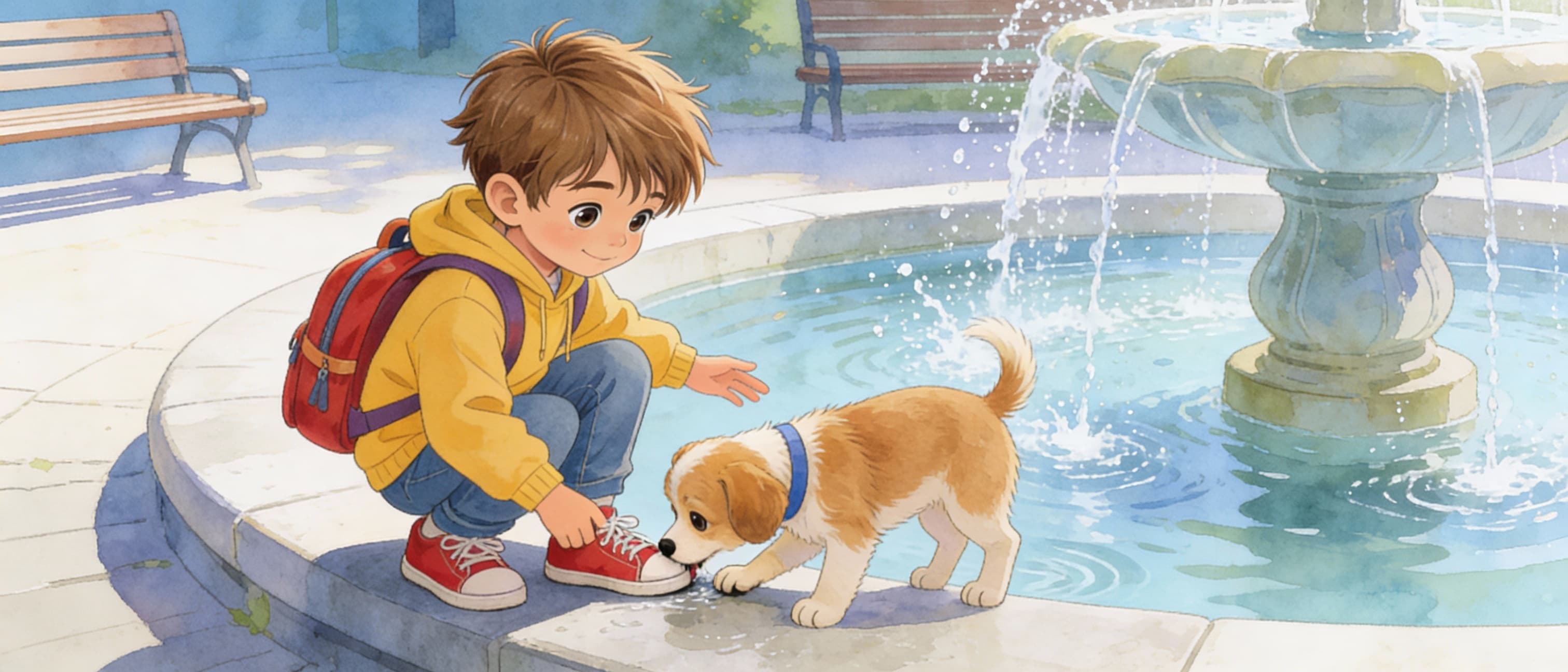 Ilustración de la escena 7: Lucas y el perrito del parque