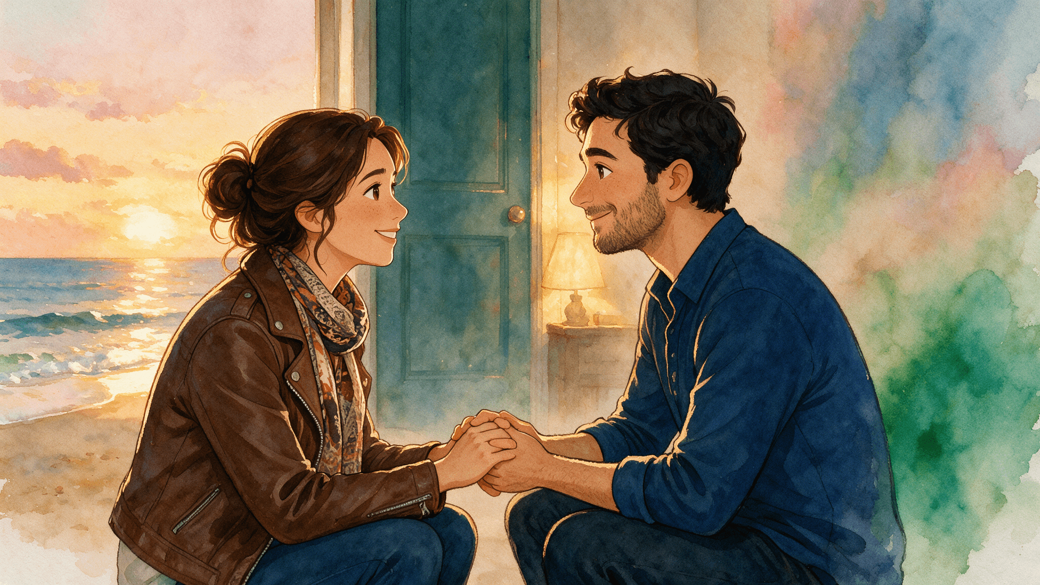 Elena and Amir in scene 4 of the story, looking exactly as they do on every other page