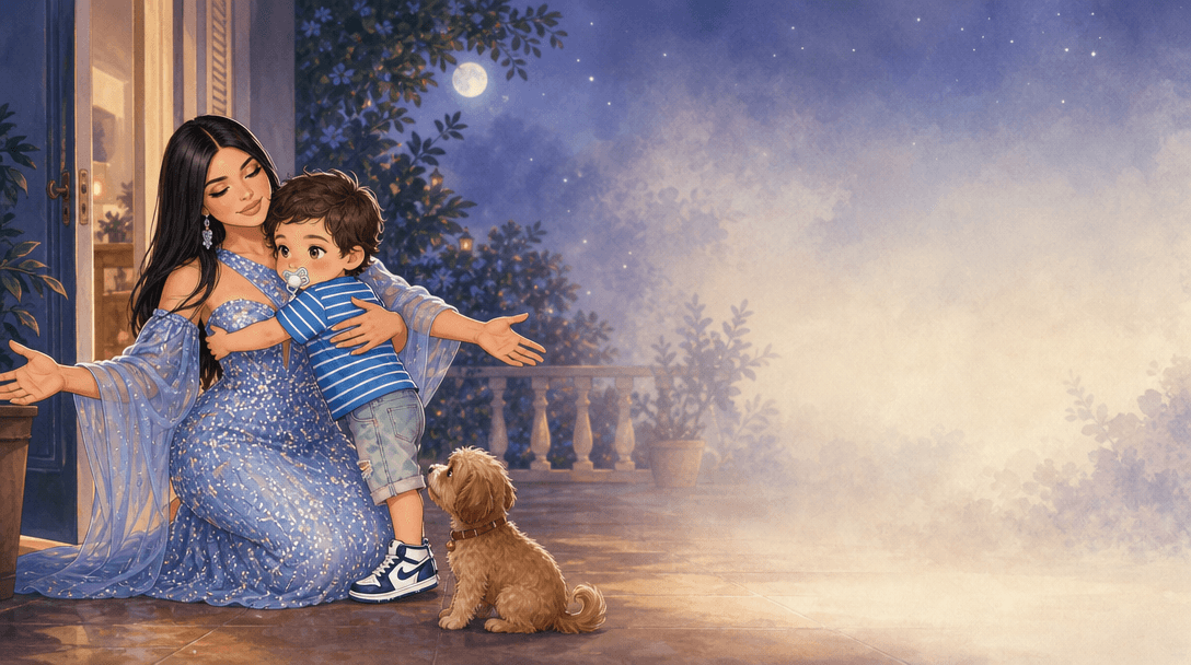 Santiago y su perro en la escena 4 del cuento, con el mismo aspecto que en las demás páginas