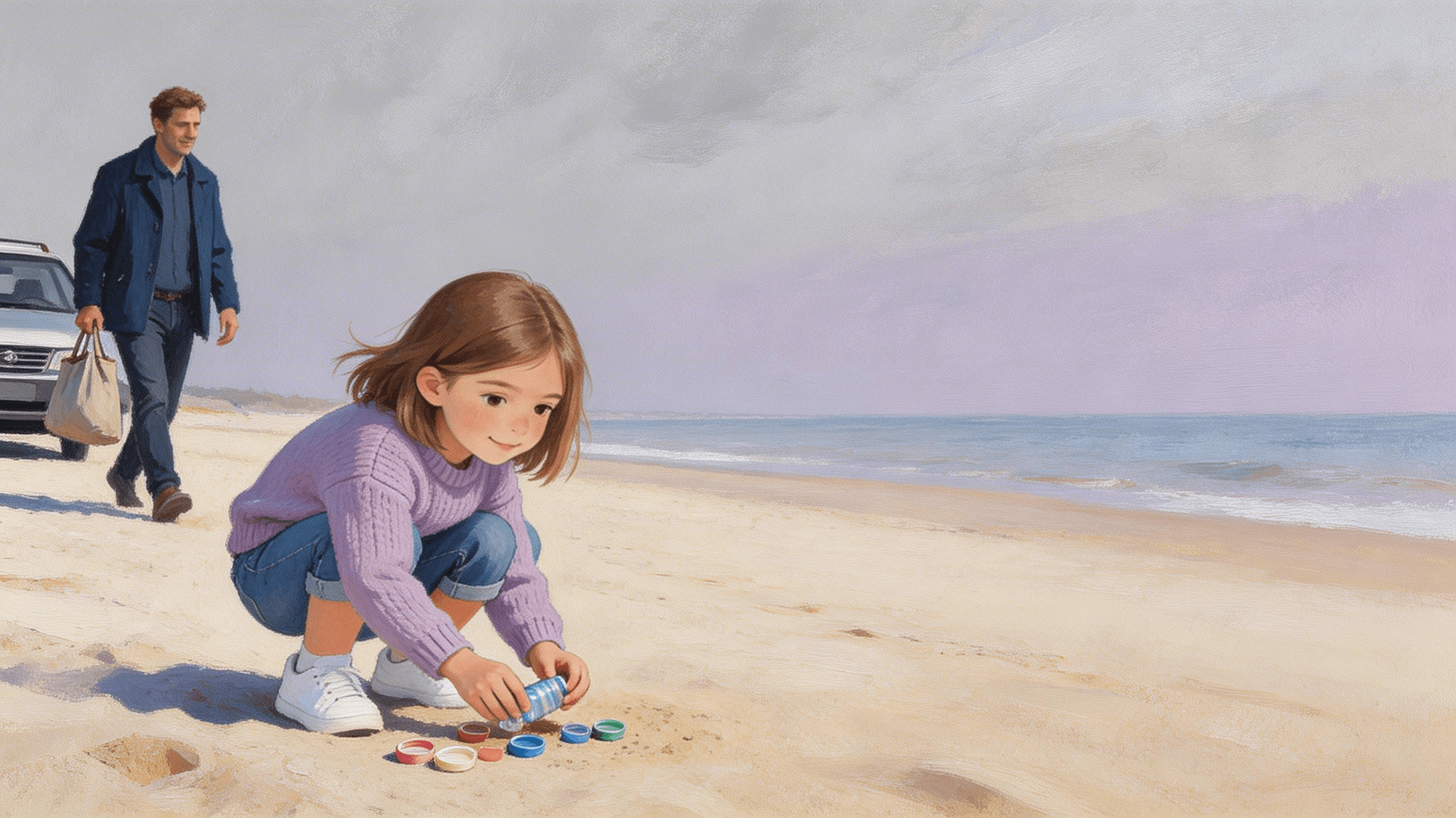 Ilustración de la escena 4: Lara y la playa de los plásticos