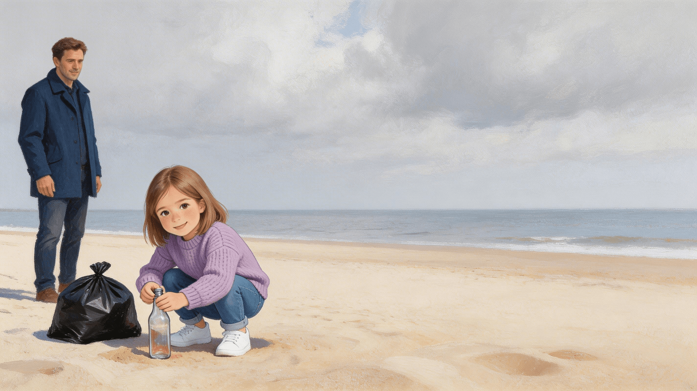 Ilustración de la escena 6: Lara y la playa de los plásticos