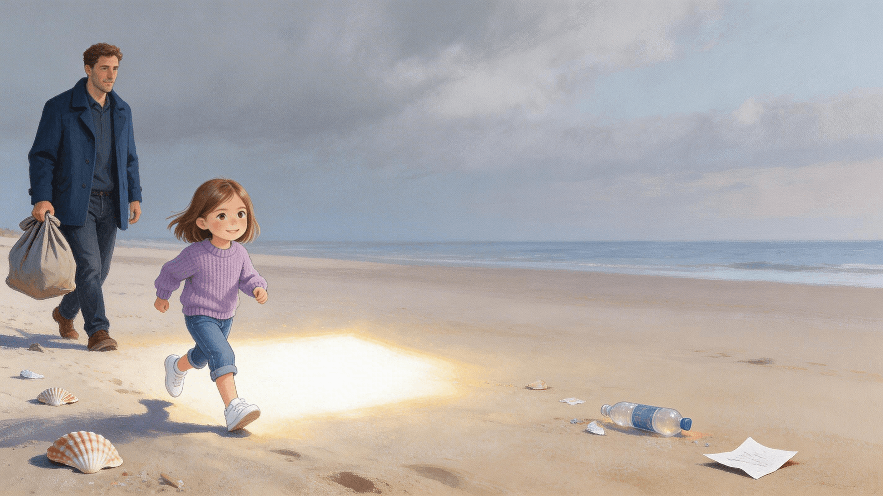 Ilustración de la escena 8: Lara y la playa de los plásticos