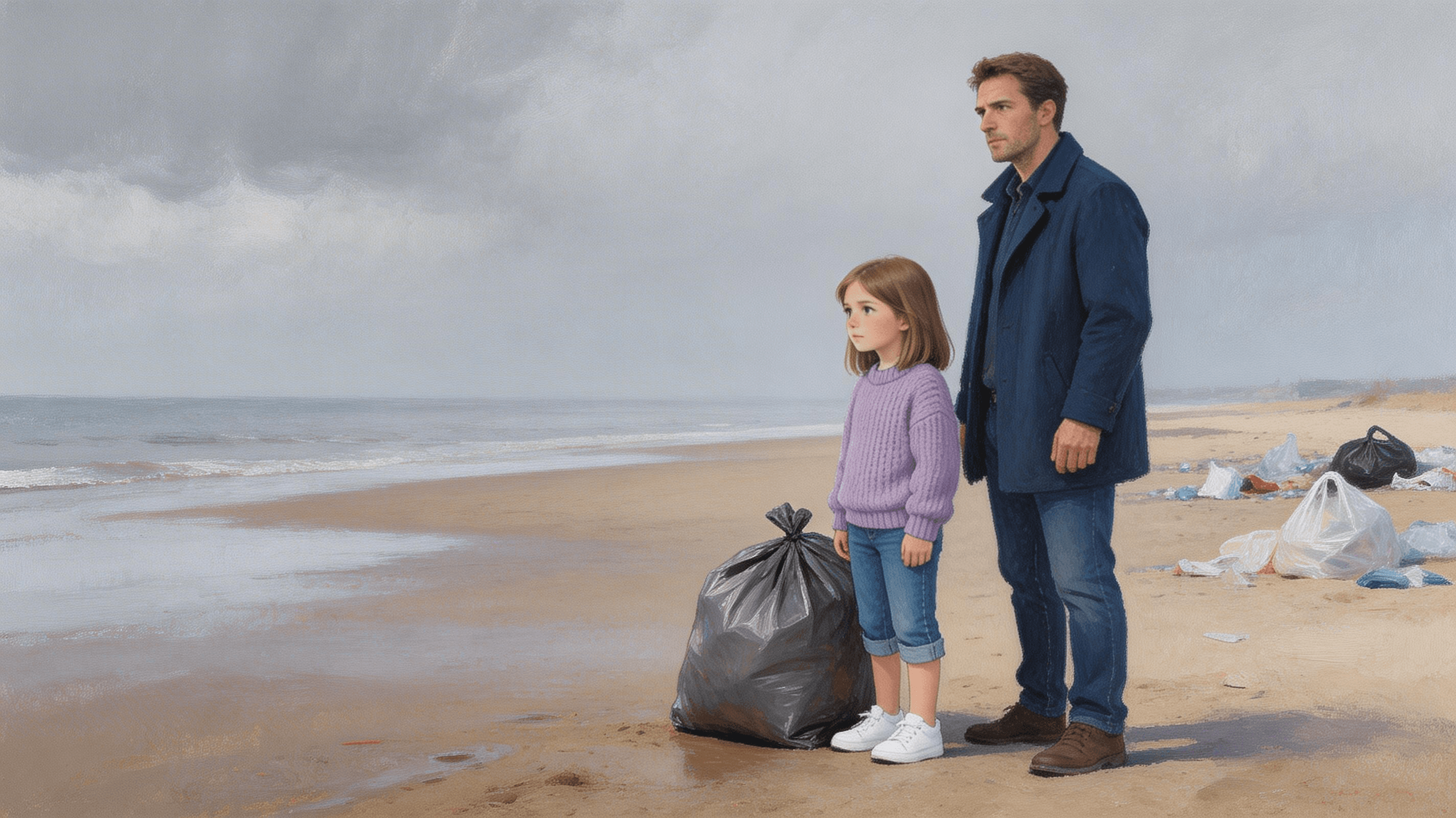 Ilustración de la escena 9: Lara y la playa de los plásticos