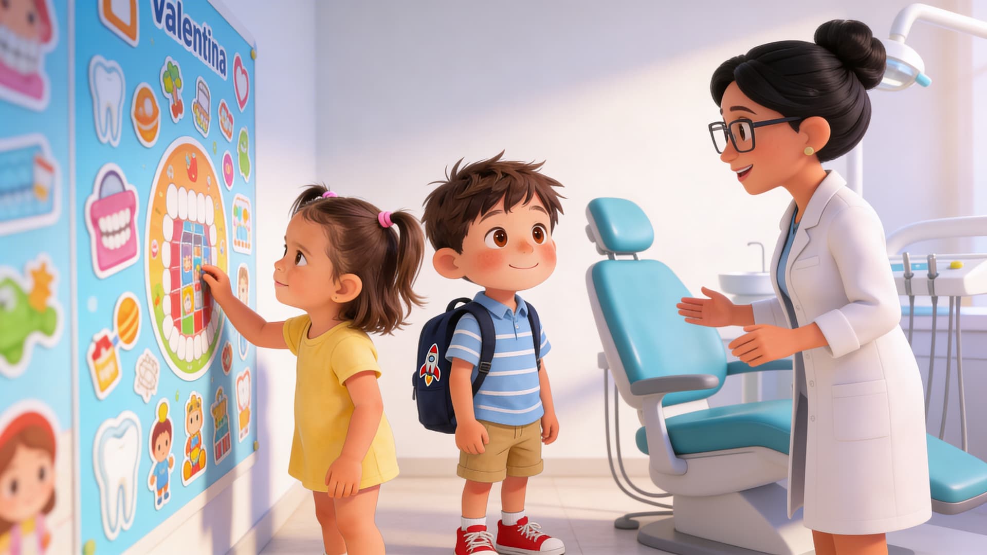 Ilustración de la escena 3: Valentina y la dentista de los dientes valientes