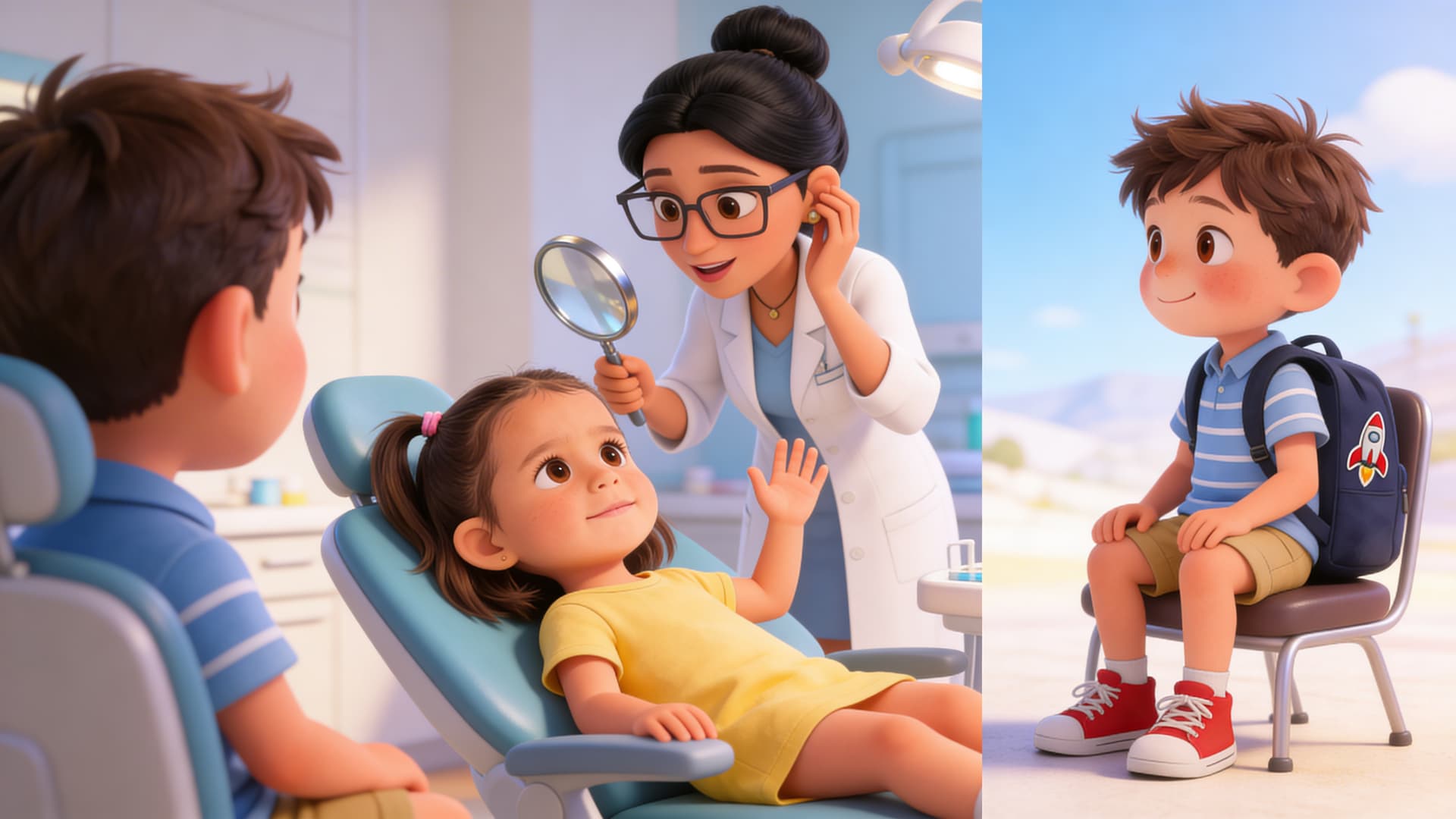 Ilustración de la escena 4: Valentina y la dentista de los dientes valientes