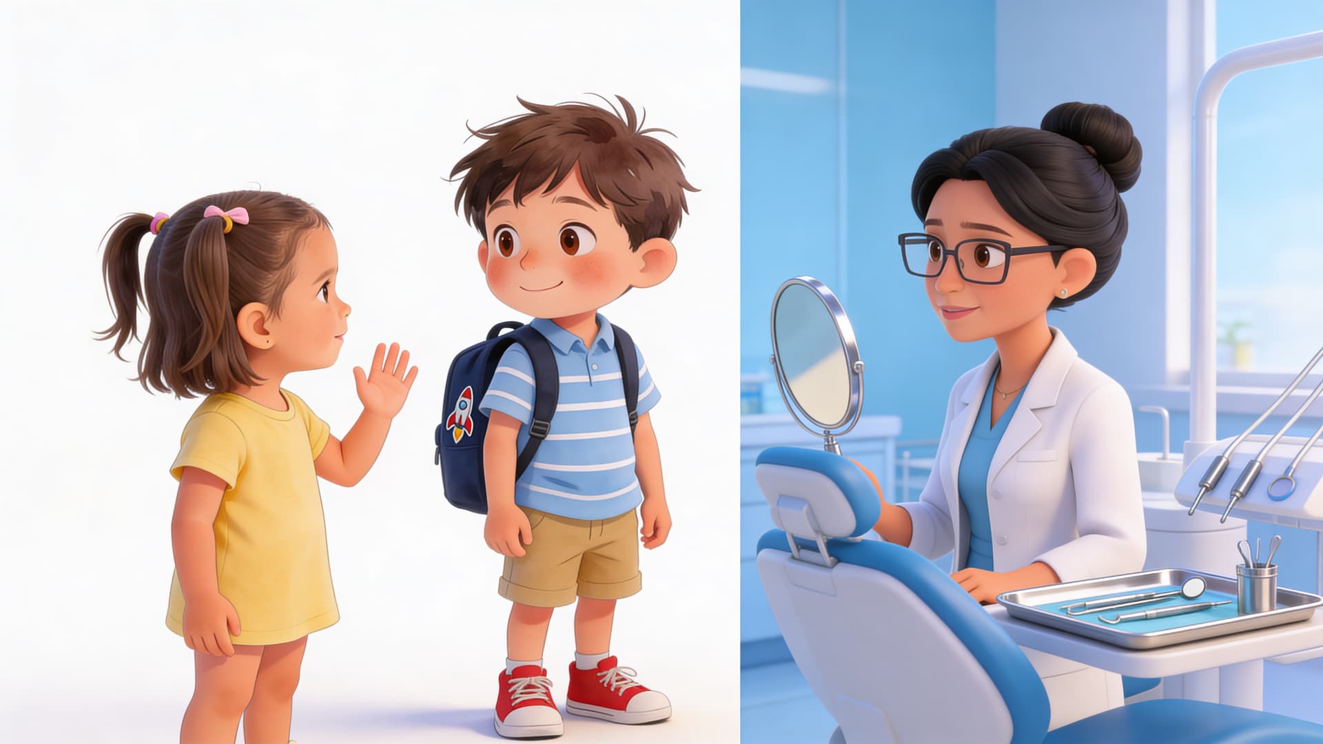 Ilustración de la escena 5: Valentina y la dentista de los dientes valientes