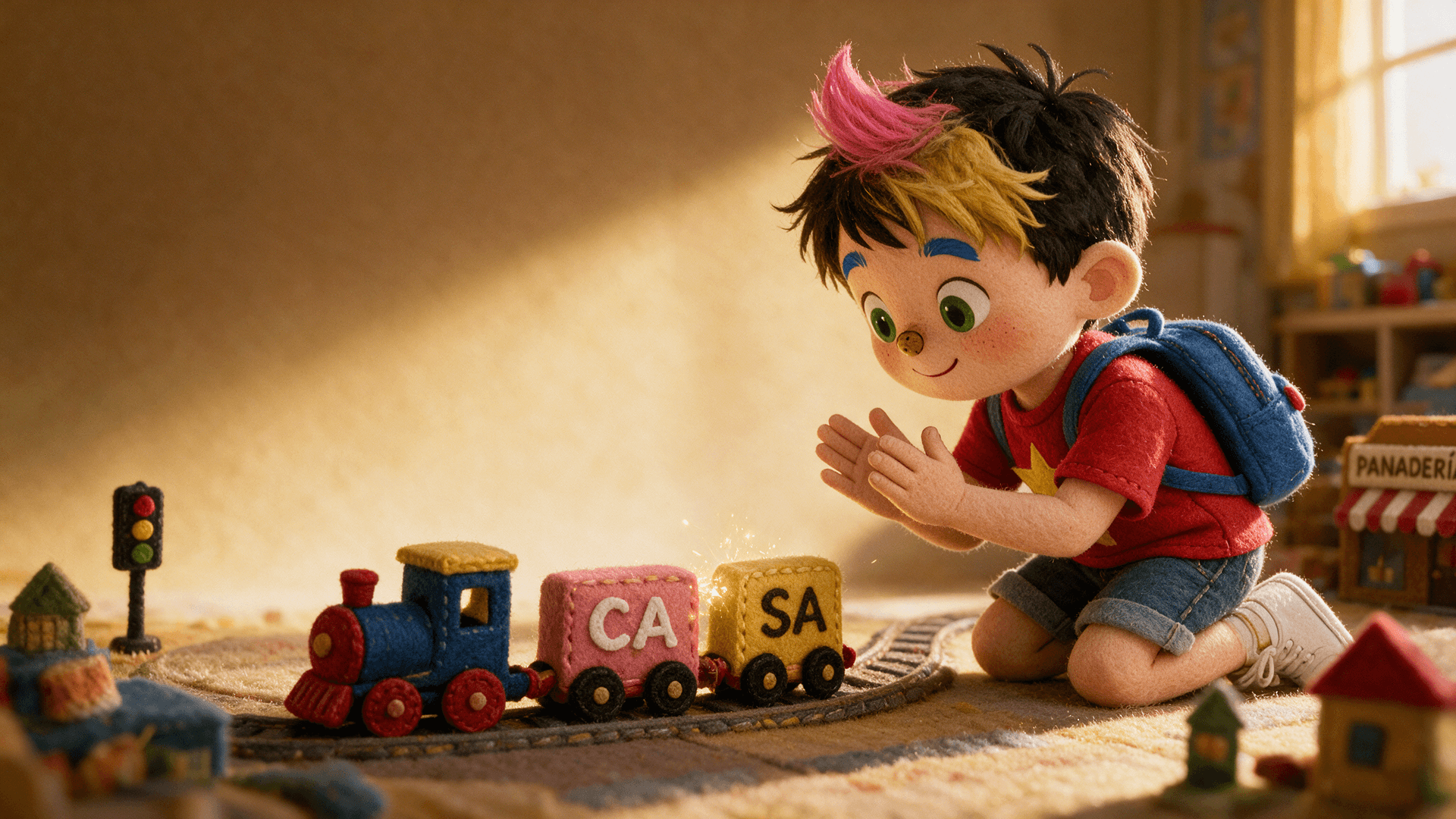 Ilustración de la escena 5: El tren de las sílabas