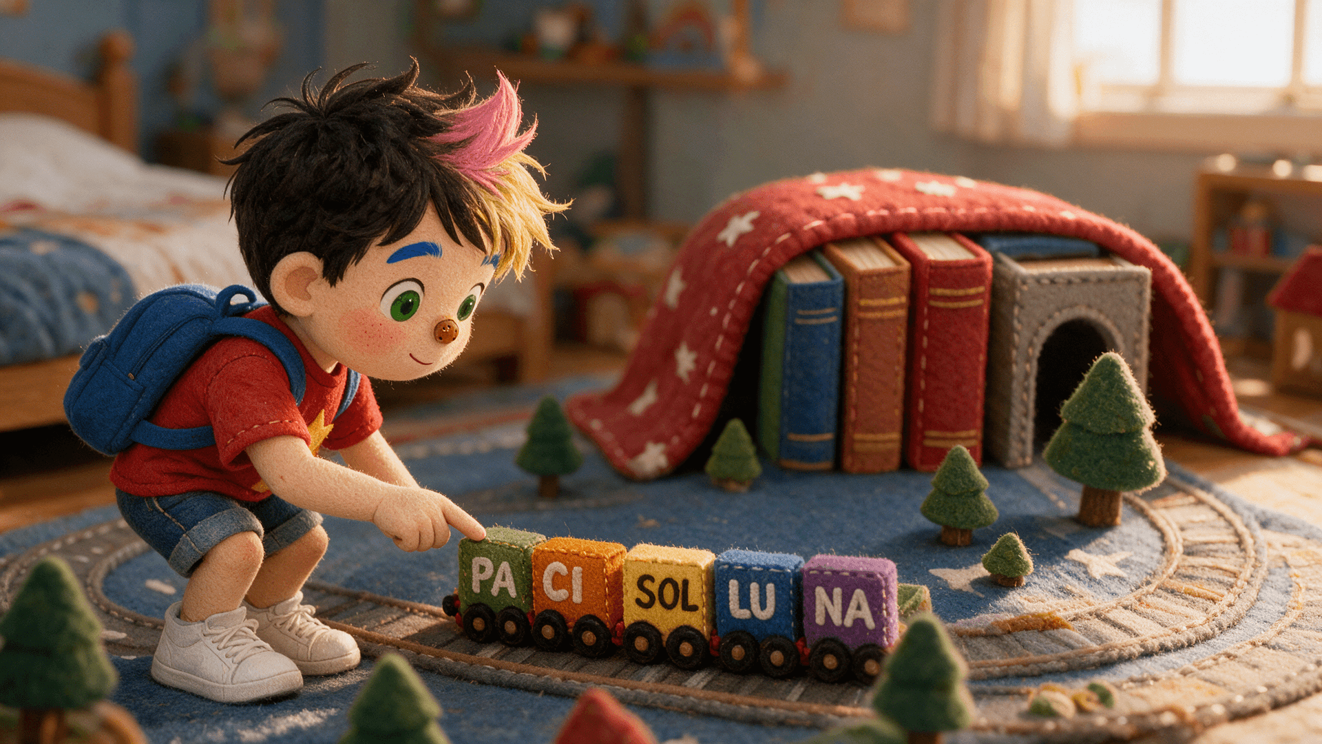 Ilustración de la escena 6: El tren de las sílabas