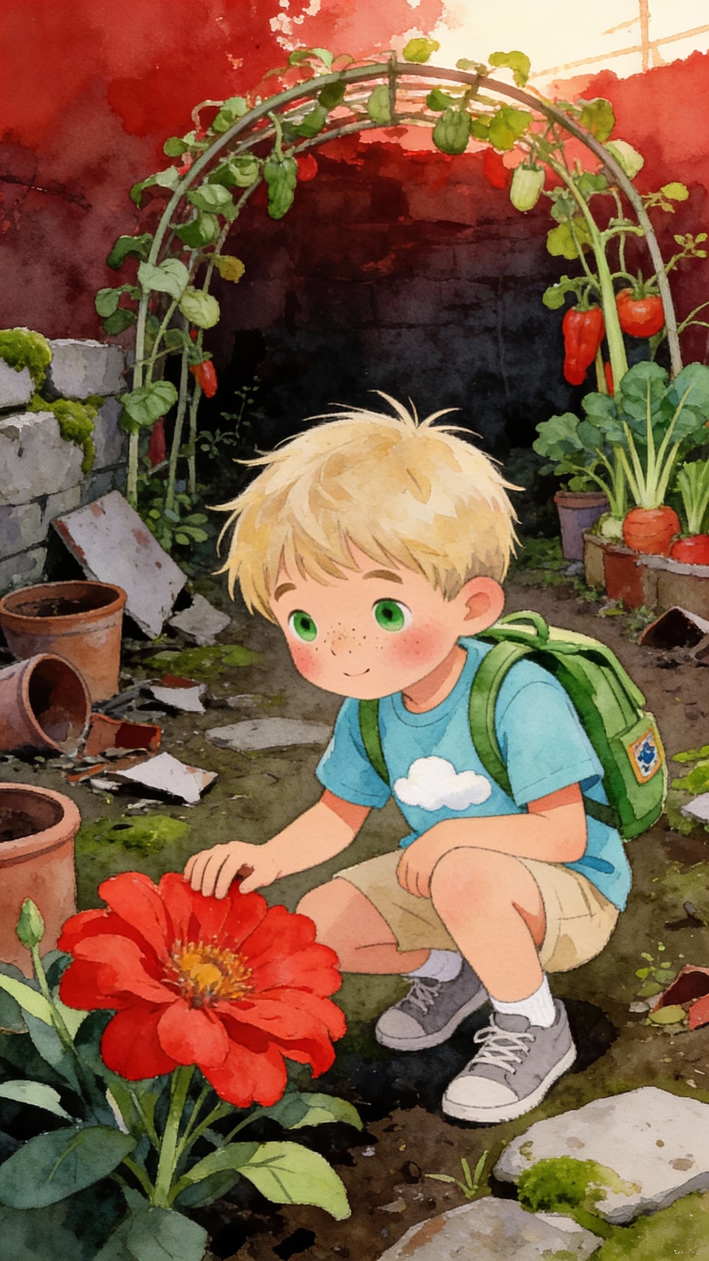 Ilustración de la escena 3: El jardín de los colores de Mateo