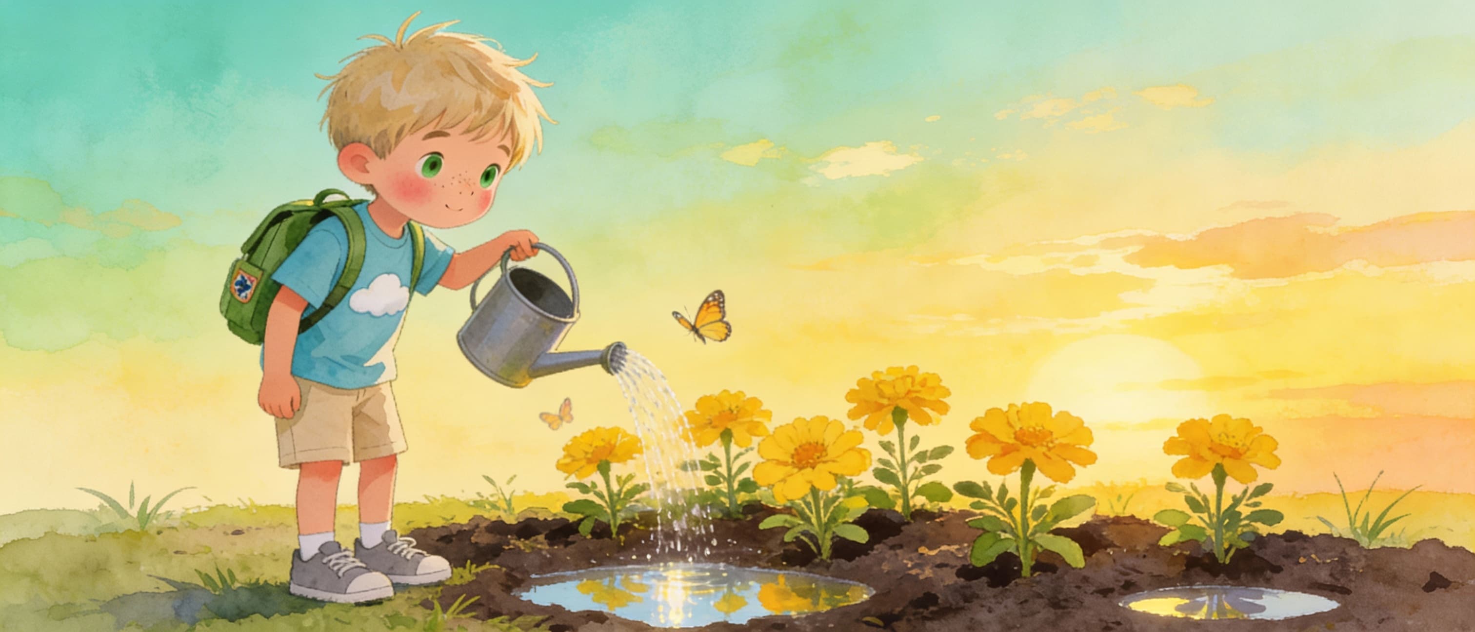 Ilustración de la escena 7: El jardín de los colores de Mateo