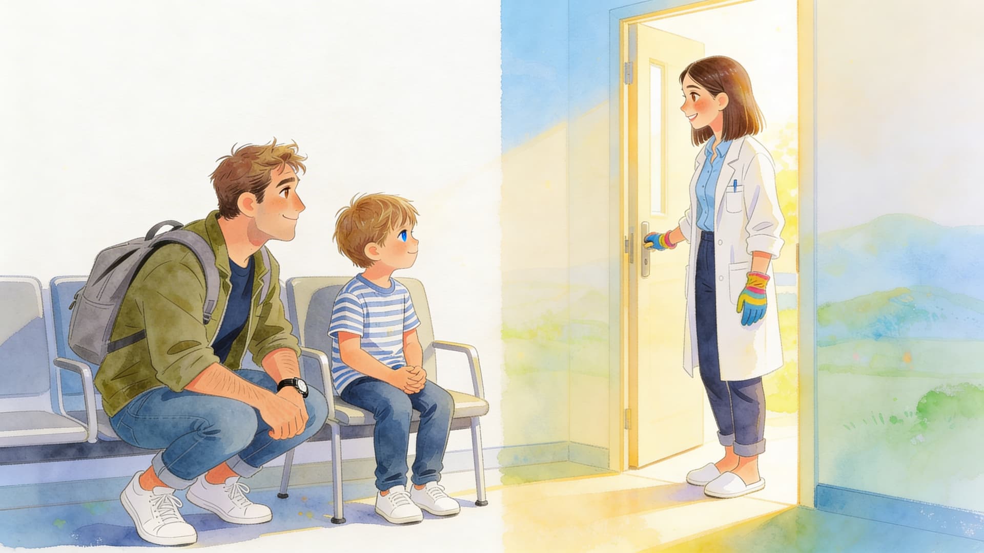 Ilustración de la escena 2: Lucas y la dentista valiente
