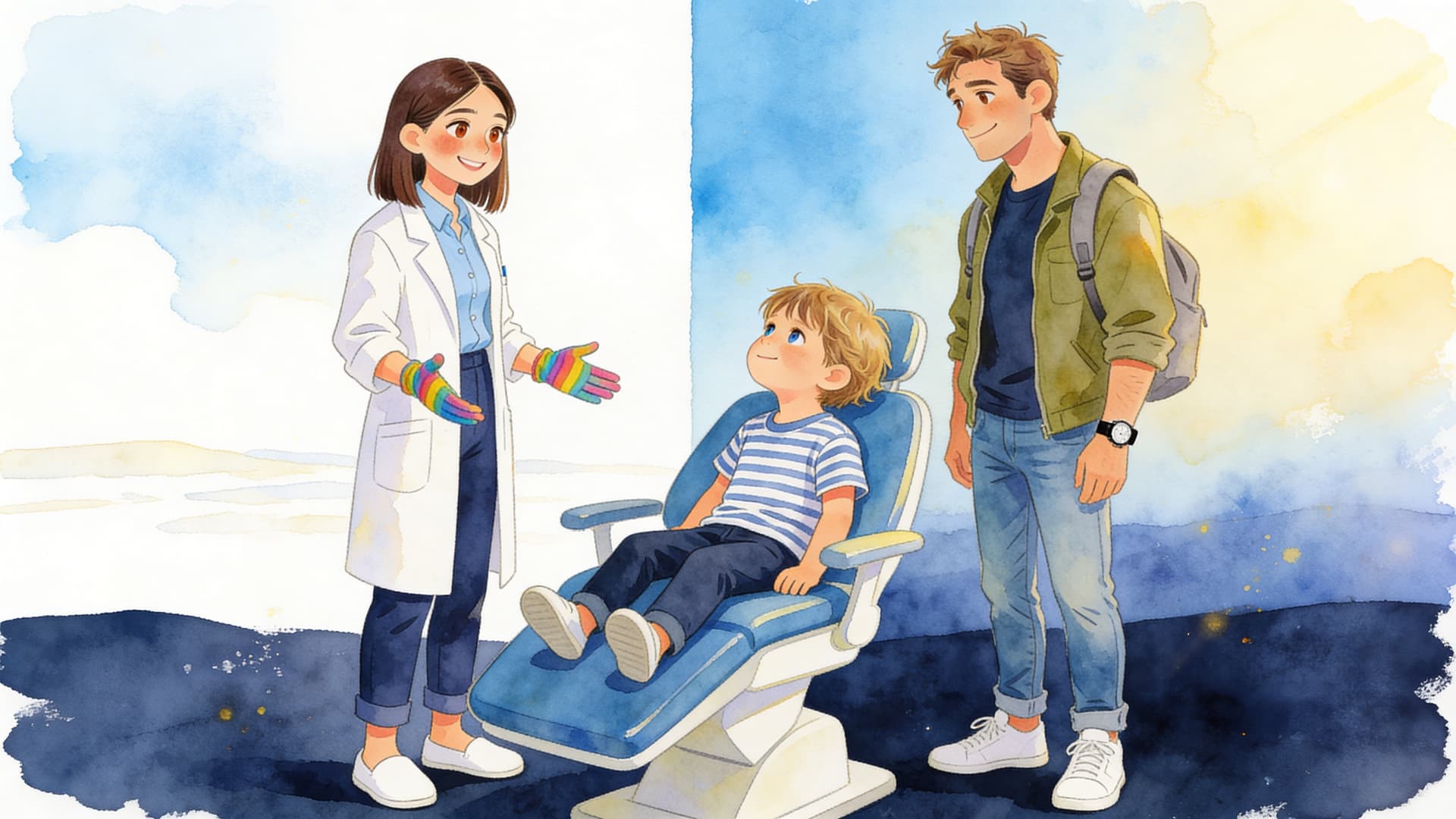 Ilustración de la escena 5: Lucas y la dentista valiente