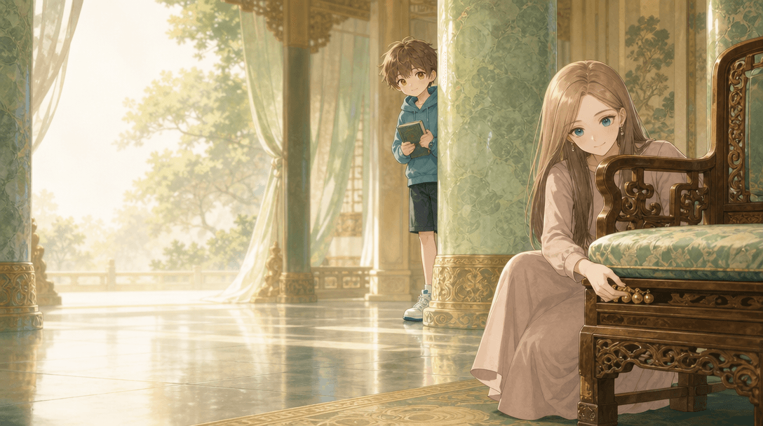 Ilustración de la escena 1: La princesa bromista y el príncipe encantador