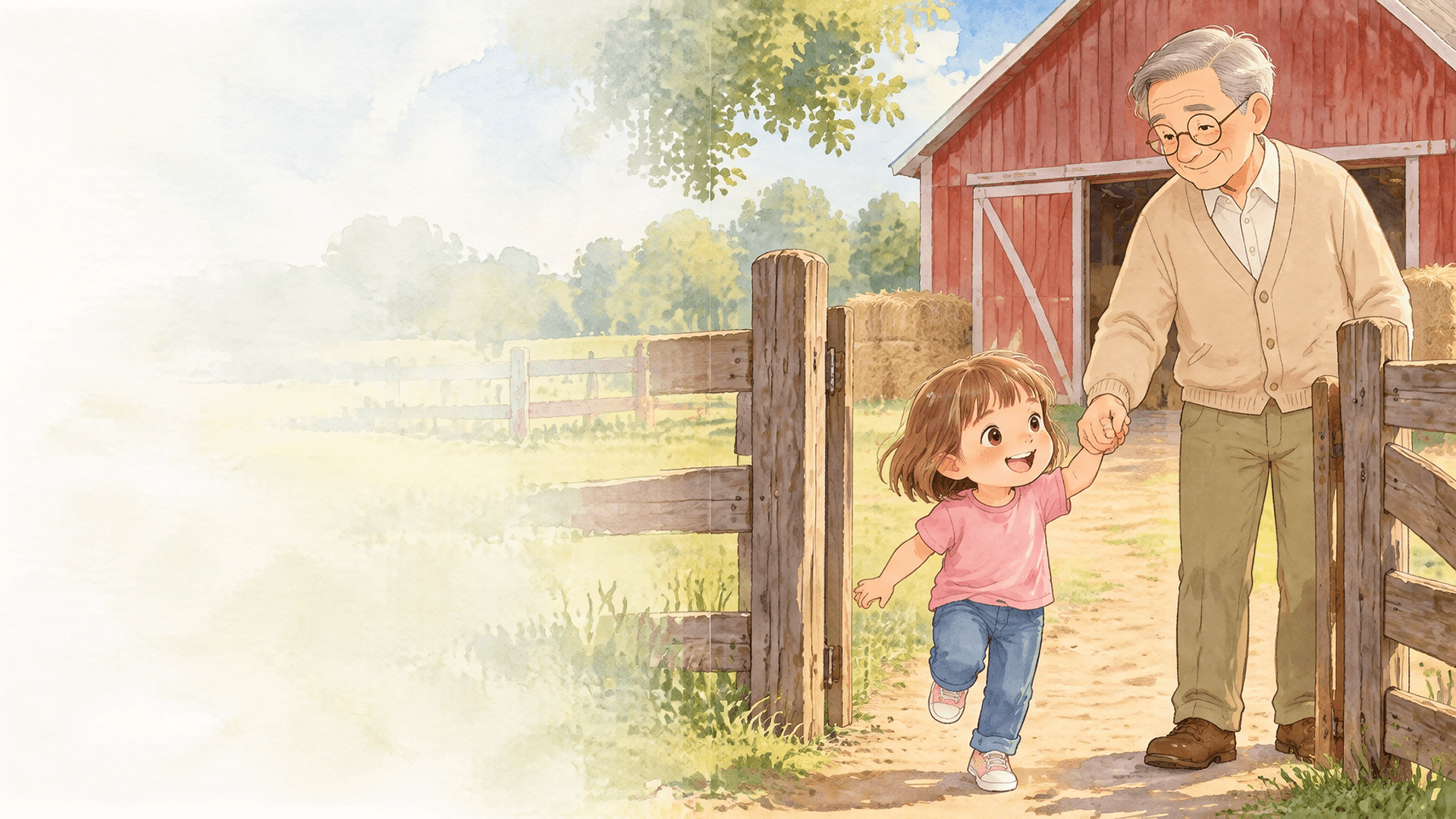 Ilustración de la escena 1: Sofía saluda a la granja