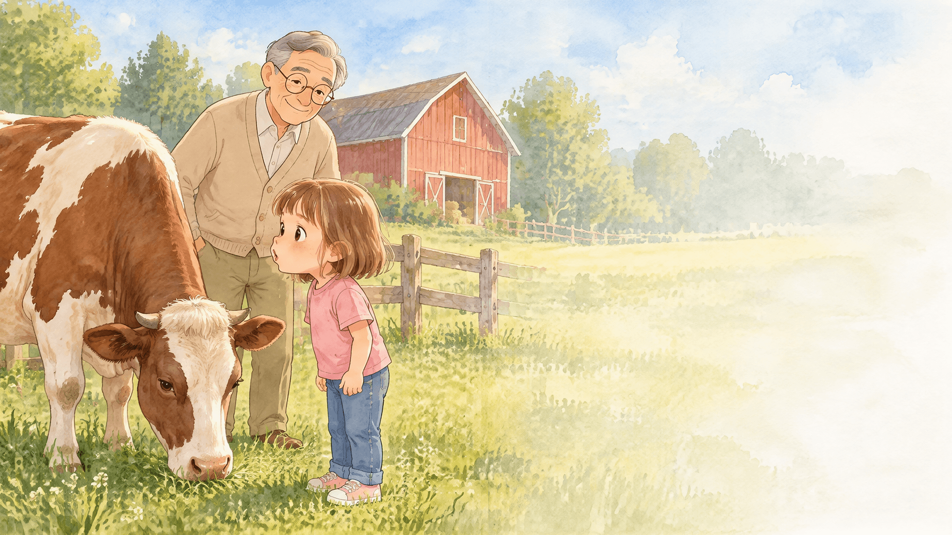 Ilustración de la escena 2: Sofía saluda a la granja