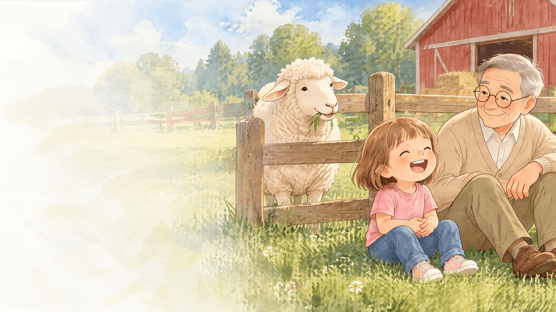 Ilustración de la escena 3: Sofía saluda a la granja