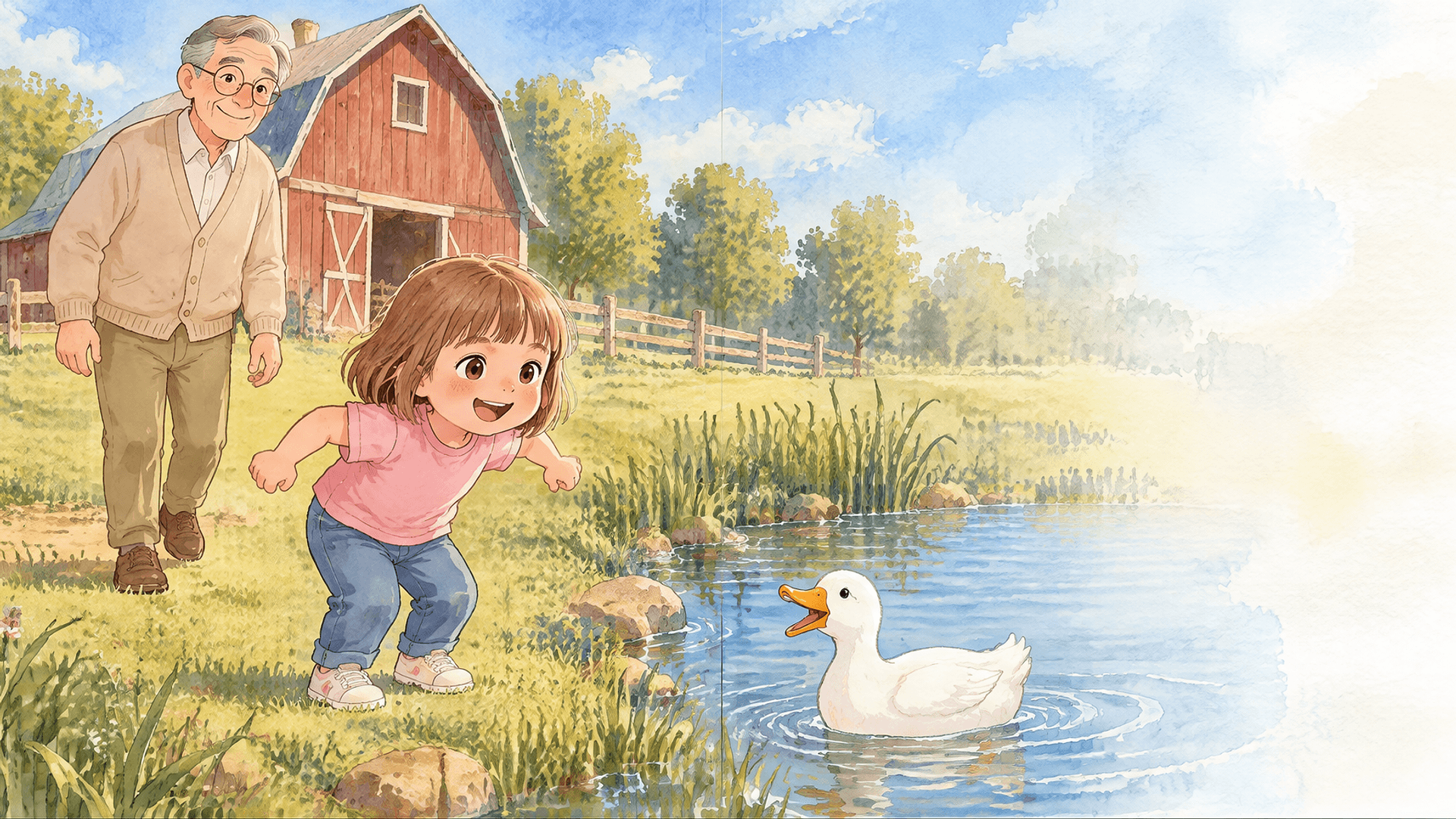 Ilustración de la escena 4: Sofía saluda a la granja