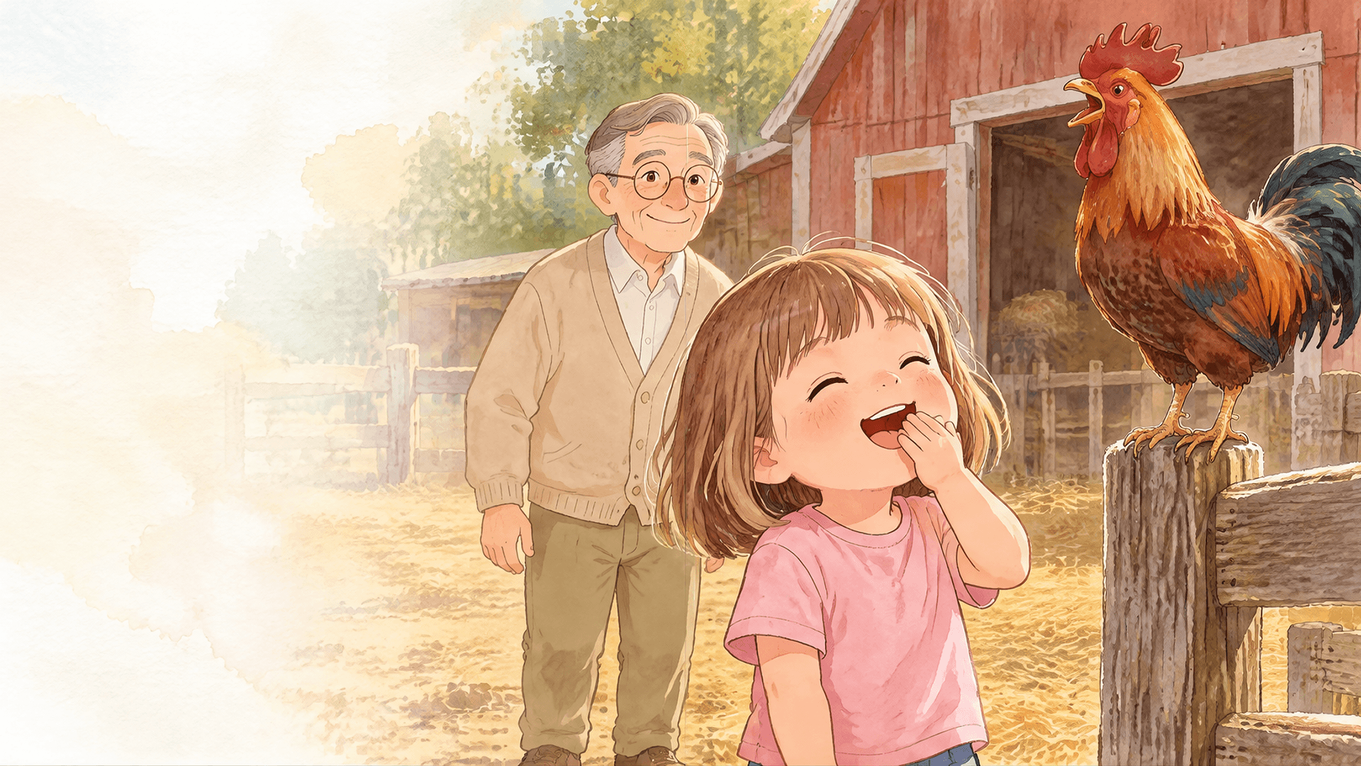 Ilustración de la escena 5: Sofía saluda a la granja