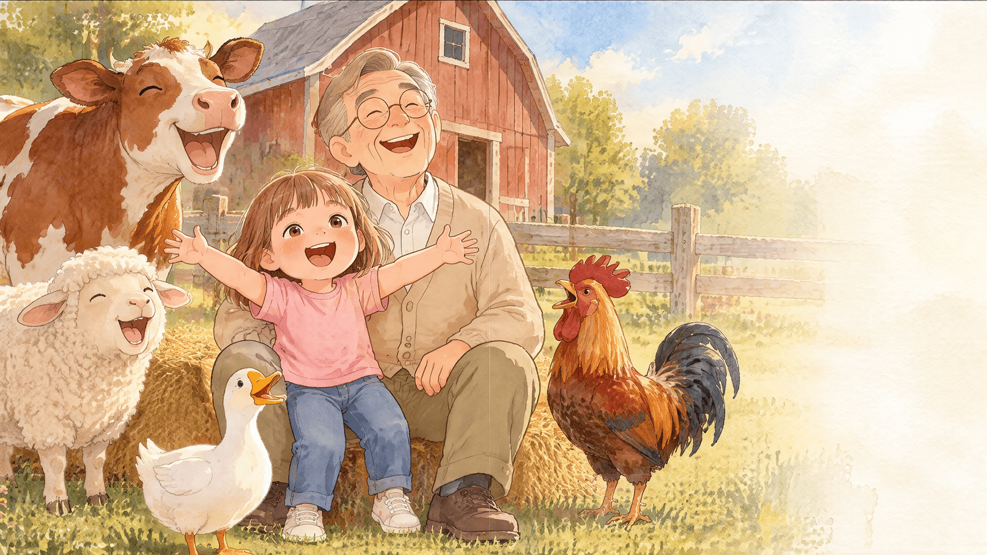Ilustración de la escena 6: Sofía saluda a la granja