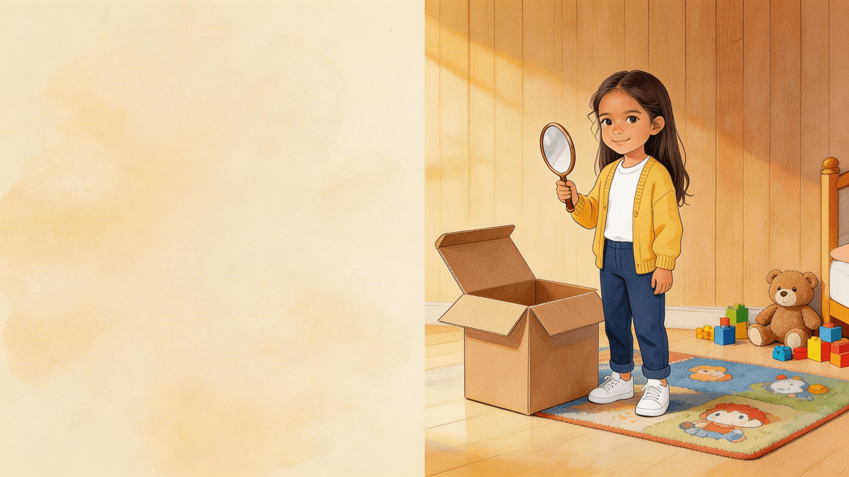 Ilustración de la escena 2: Cuento para mejorar la atención y memoria visual: Alba y el juego de los detalles invisibles